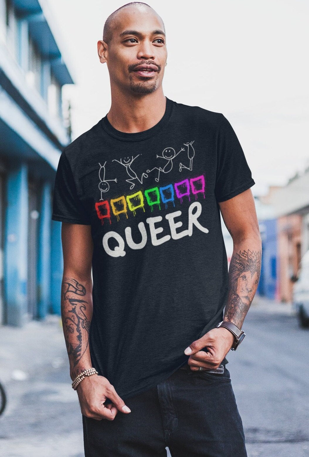 Queer Pride Festival T-shirt, Love is Love, Pride Month gift, Rainbow graffiti, gift for Lesbian and Gay, Trendy Urban Clubbing Style
