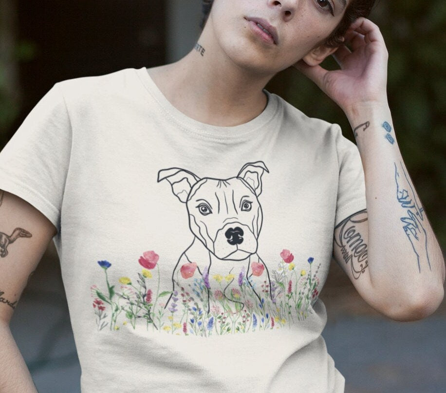 STAFFIE Dog, Wildflower Dog T-Shirt, Funny Dog Shirt, Cute Staffie Gift, Staffordshire Terrier Dad, Staffie Mom tee, dog walker gift