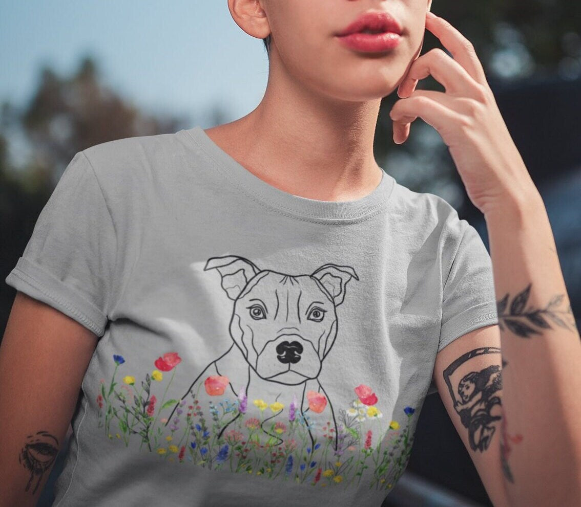 STAFFIE Dog, Wildflower Dog T-Shirt, Funny Dog Shirt, Cute Staffie Gift, Staffordshire Terrier Dad, Staffie Mom tee, dog walker gift