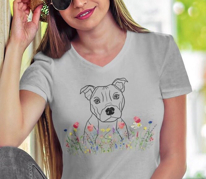 STAFFIE in Wildflower Dog T-Shirt, Funny Dog Shirt, Cute Staffie Gift, Staffordshire Terrier Dad, Staffie Mom tee, dog walker gift