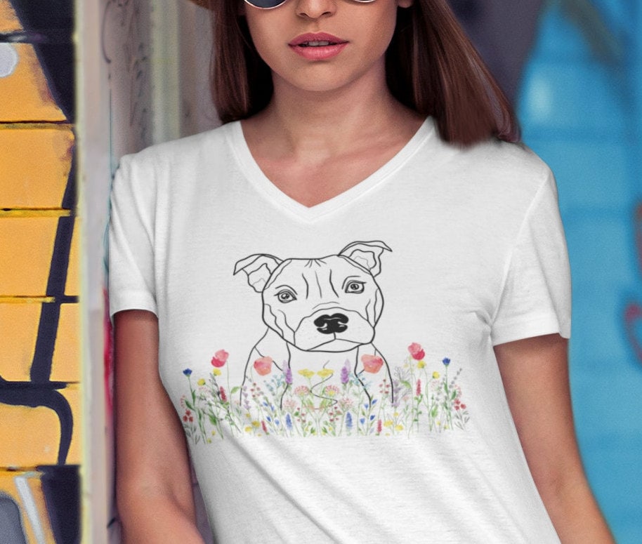 STAFFIE in Wildflower Dog T-Shirt, Funny Dog Shirt, Cute Staffie Gift, Staffordshire Terrier Dad, Staffie Mom tee, dog walker gift