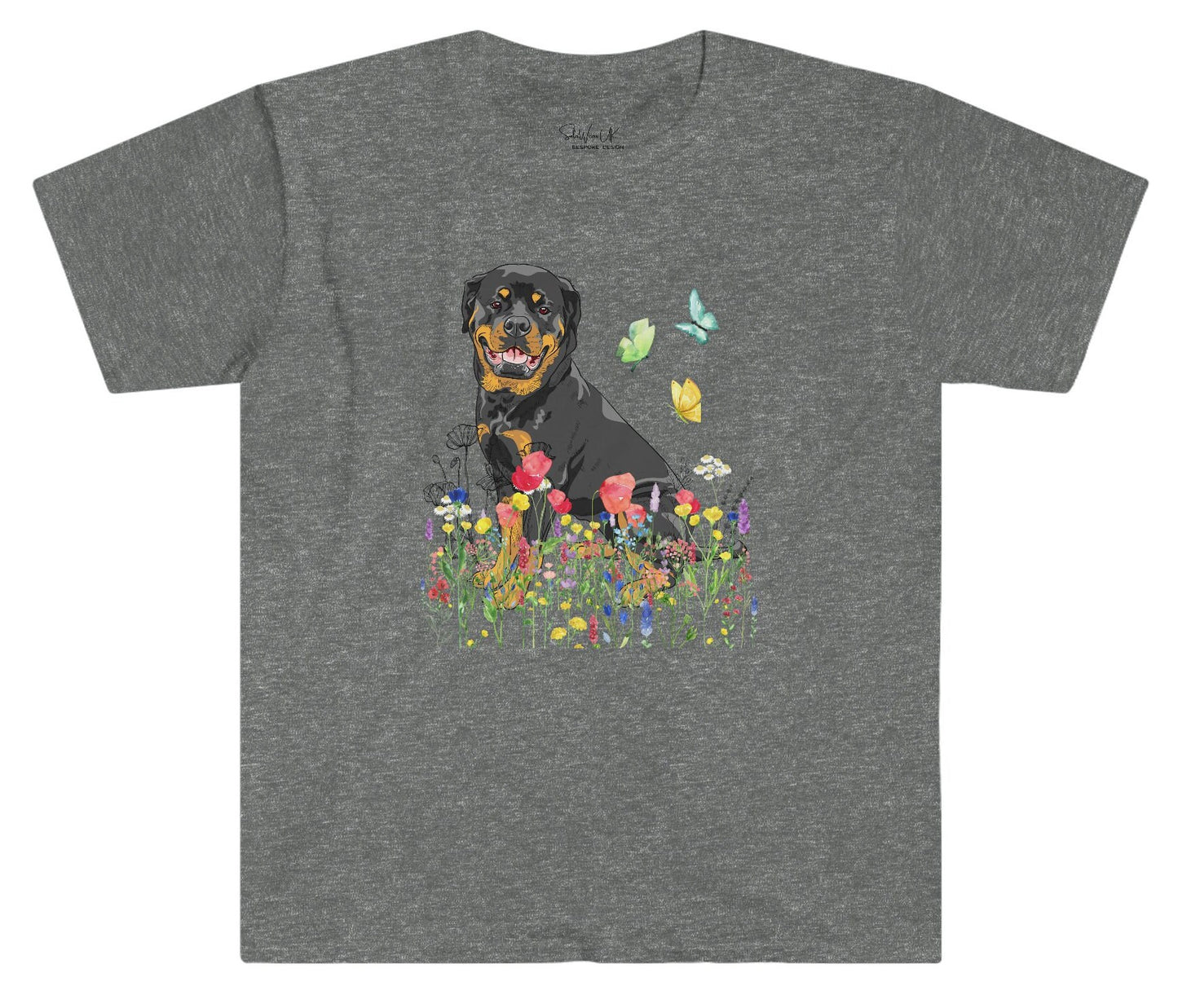 Rottweiler T-shirt Wildflowers Butterflies tee, cute gift for Dog Lovers, Dog owner gift, dog mom tee Rottweiler mama, Rottweiler Dad TSHIRT