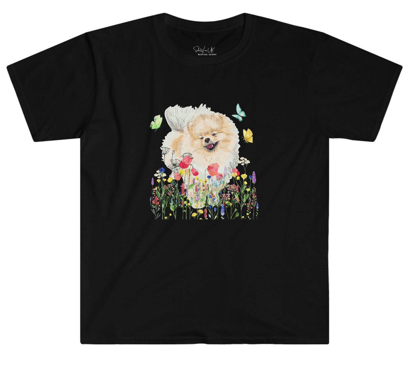 Pomeranian T-shirt, Wildflower and Butterflies, lovely gift for Pomeranian Lovers, Dog owner gift, dog dad, dog mom, dog mama, dog lovers