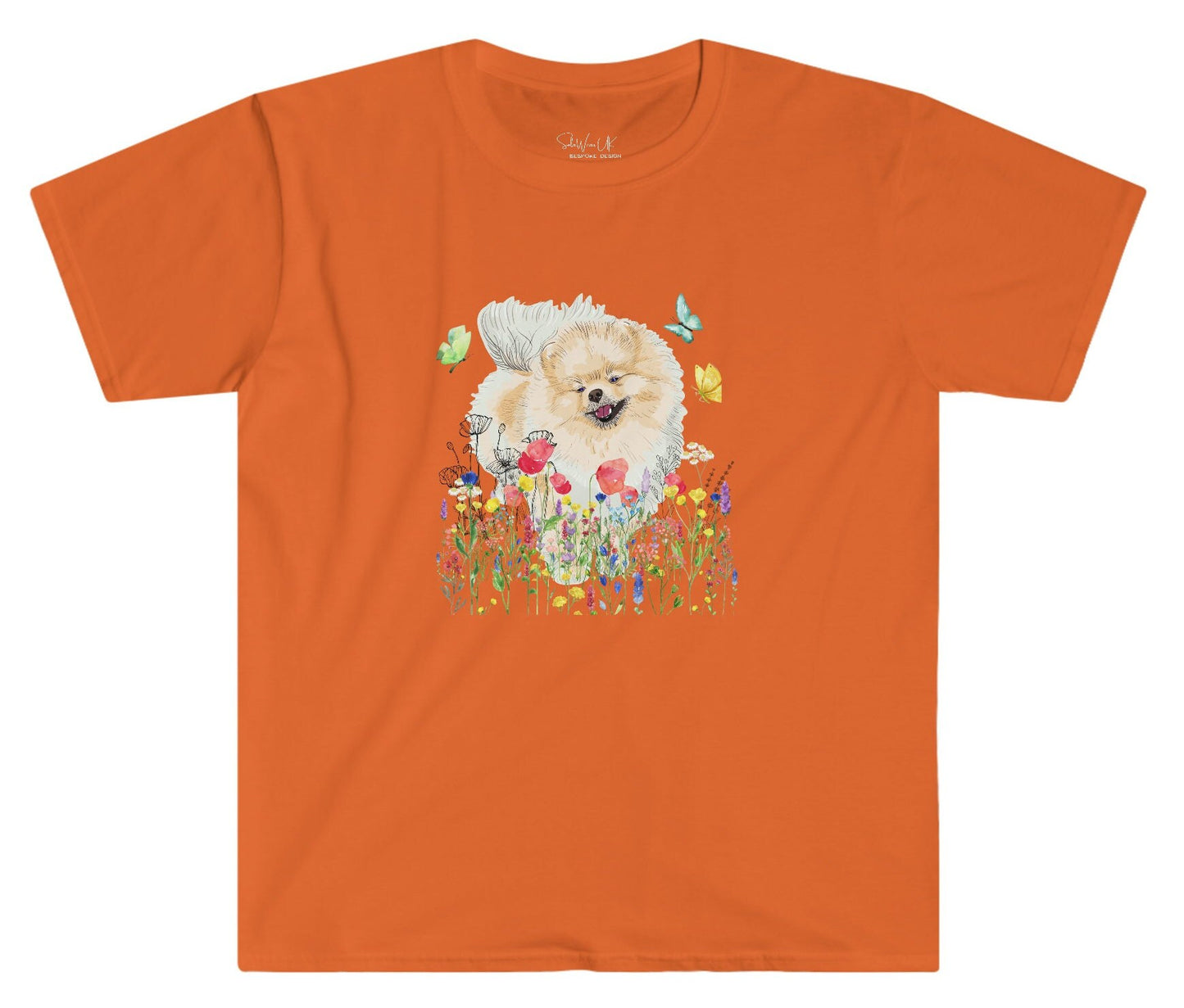 Pomeranian T-shirt, Wildflower and Butterflies, lovely gift for Pomeranian Lovers, Dog owner gift, dog dad, dog mom, dog mama, dog lovers