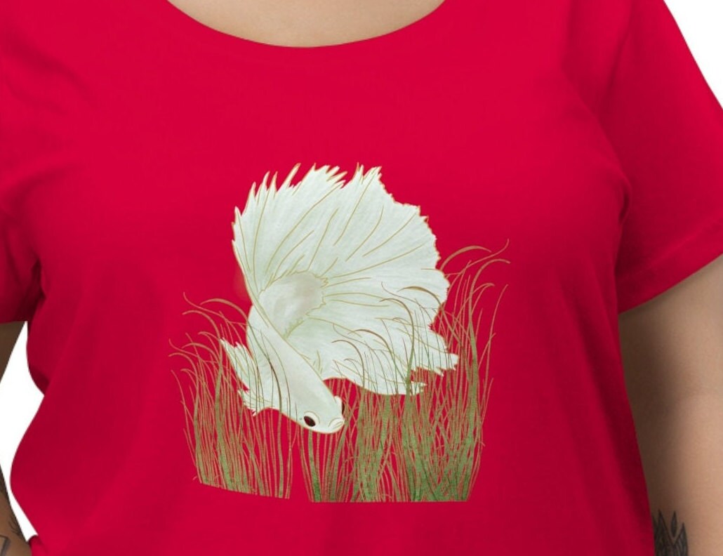 Trendy Plus Size 'Betta Splendens print Baggy Top' - Siamese Fighting Fish - Gift for Betta Lovers, Women's Curvy T-shirt Tee