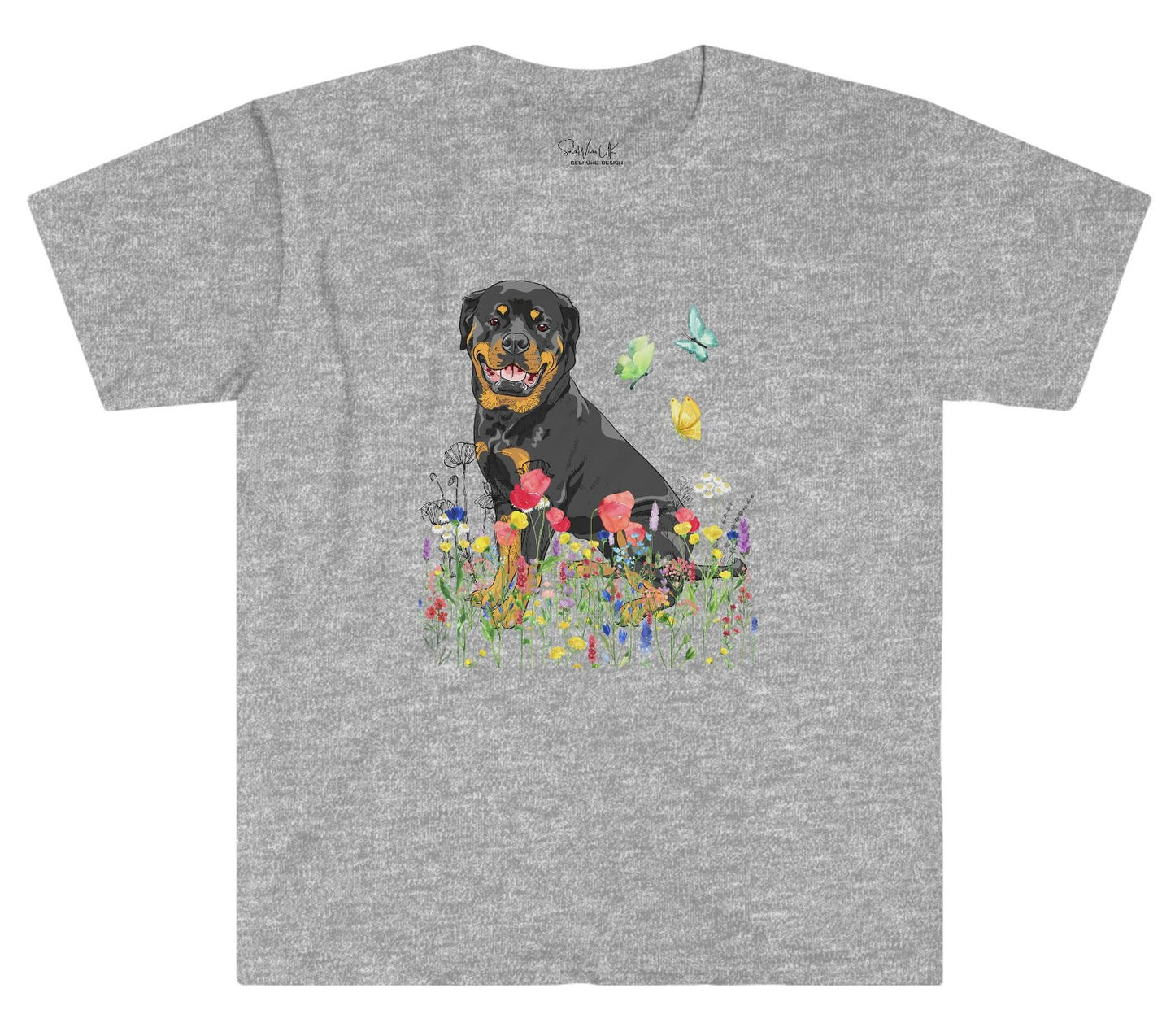 Rottweiler T-shirt Wildflowers Butterflies tee, cute gift for Dog Lovers, Dog owner gift, dog mom tee Rottweiler mama, Rottweiler Dad TSHIRT