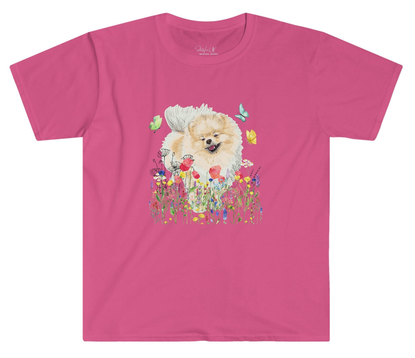 Pomeranian T-shirt, Wildflower and Butterflies, lovely gift for Pomeranian Lovers, Dog owner gift, dog dad, dog mom, dog mama, dog lovers