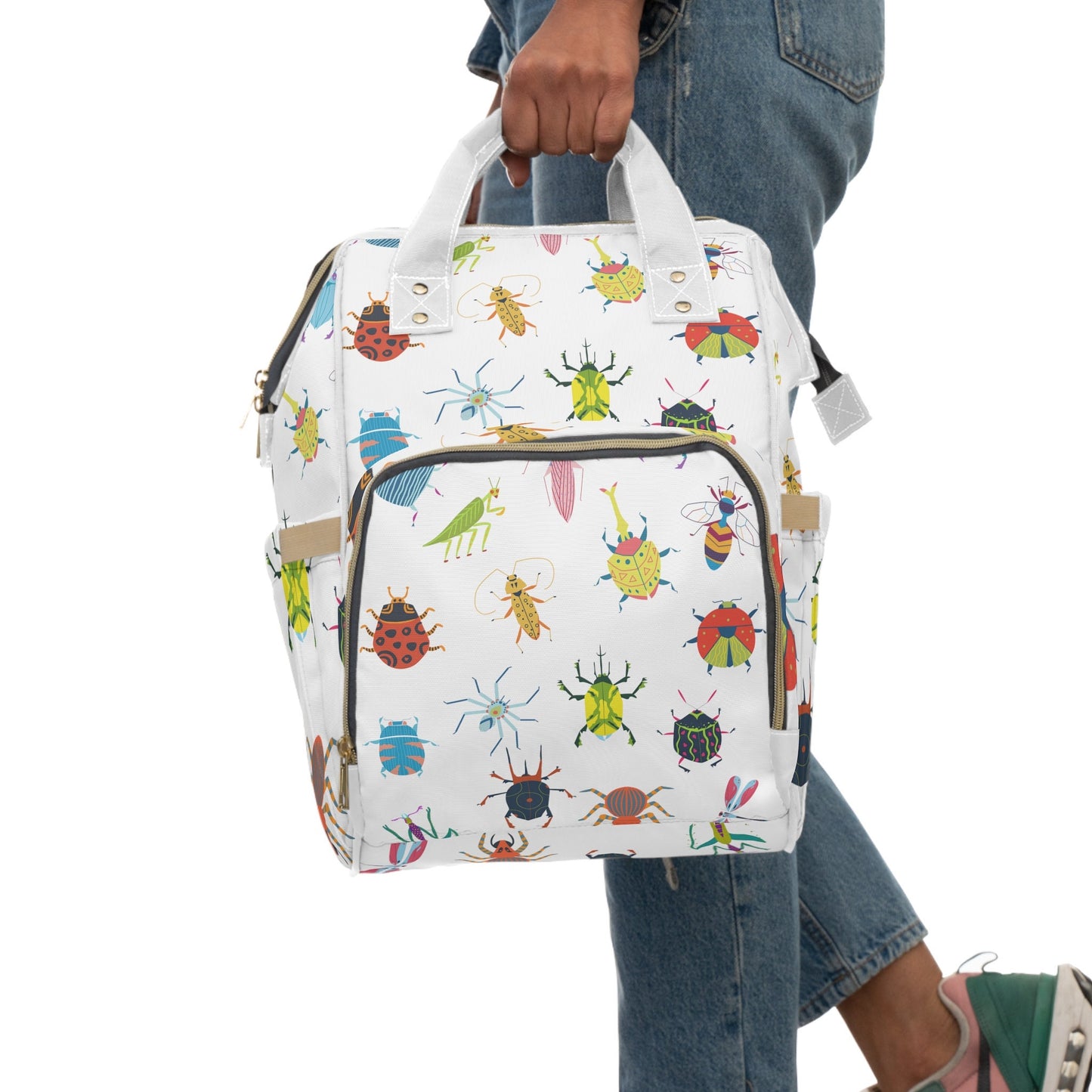 Cute Trendy Baby Diaper Bag, Wild Critters, Funky design, Baby Boy and Baby Girl, gift for baby, multifunctional diaper bag - stylish white