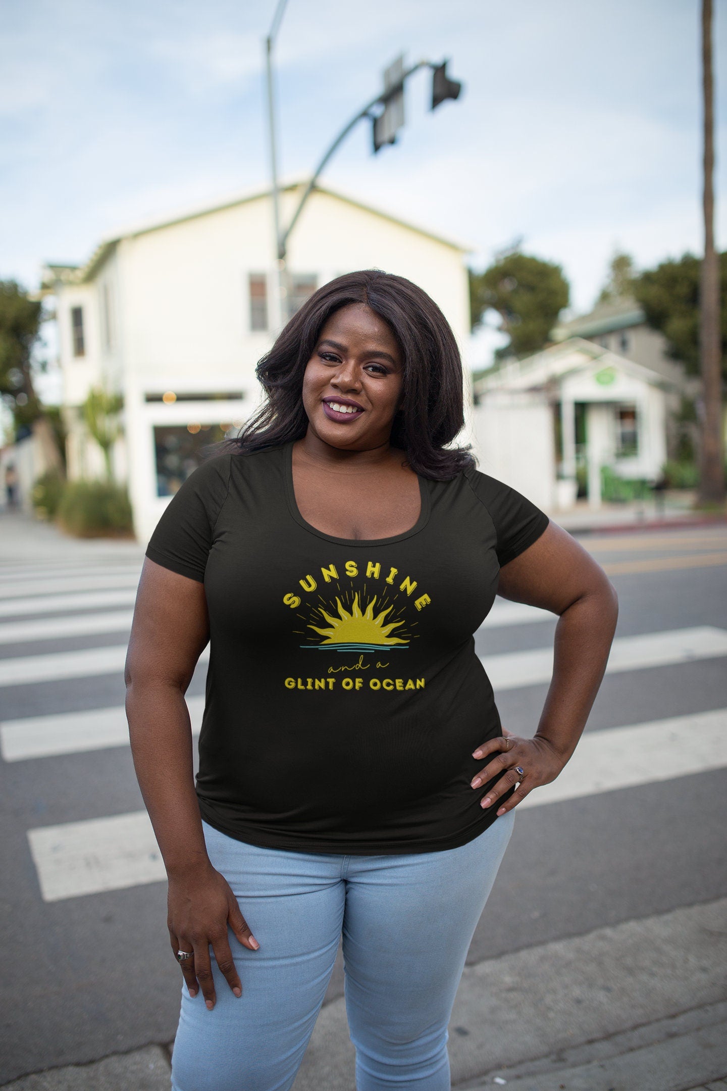 Trendy Plus Size, Retro Sunshine, Women's Curvy Tee, relaxed ladies fit, Beach Vacation T-shirt, Stylish Curvy Ladies Tee, Big and Beautiful