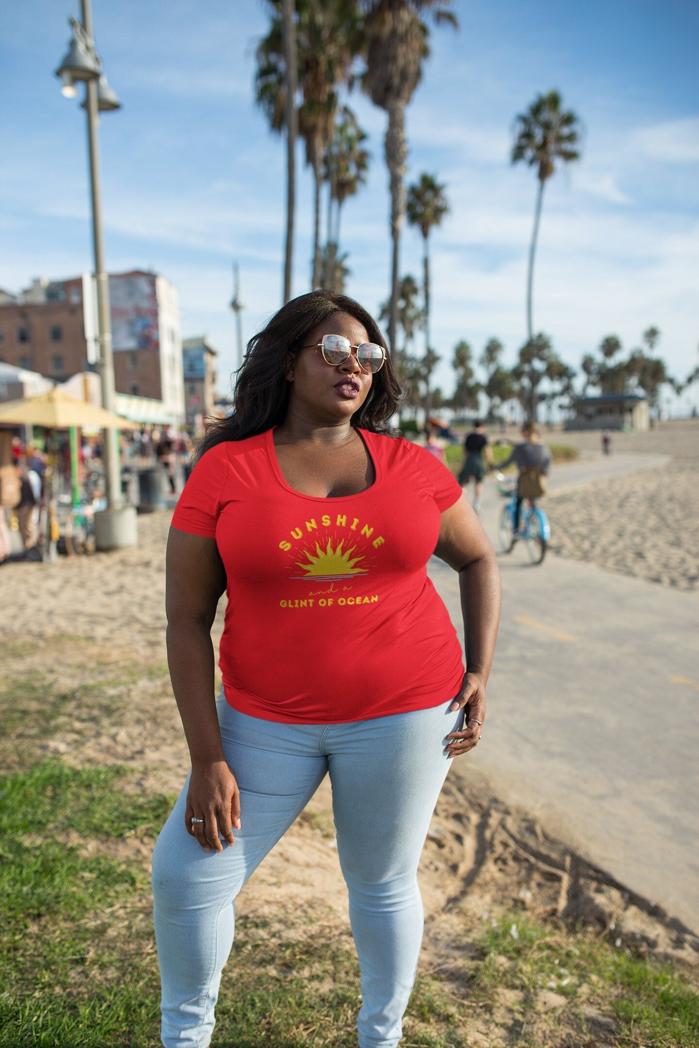 Trendy Plus Size, Retro Sunshine, Women's Curvy Tee, relaxed ladies fit, Beach Vacation T-shirt, Stylish Curvy Ladies Tee, Big and Beautiful