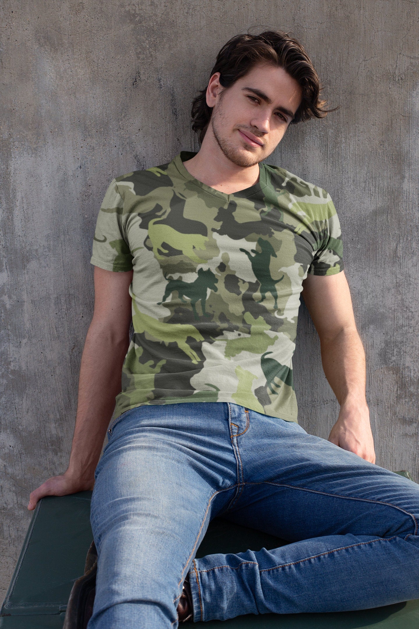 Spot The Dogs, Unique Trendy Camo Dog Shirt, Dog Dad T-shirt, Dog Mom Shirt, Camouflage, Funky Youth Fashion, Army Dog Dad, Military Dog Mom
