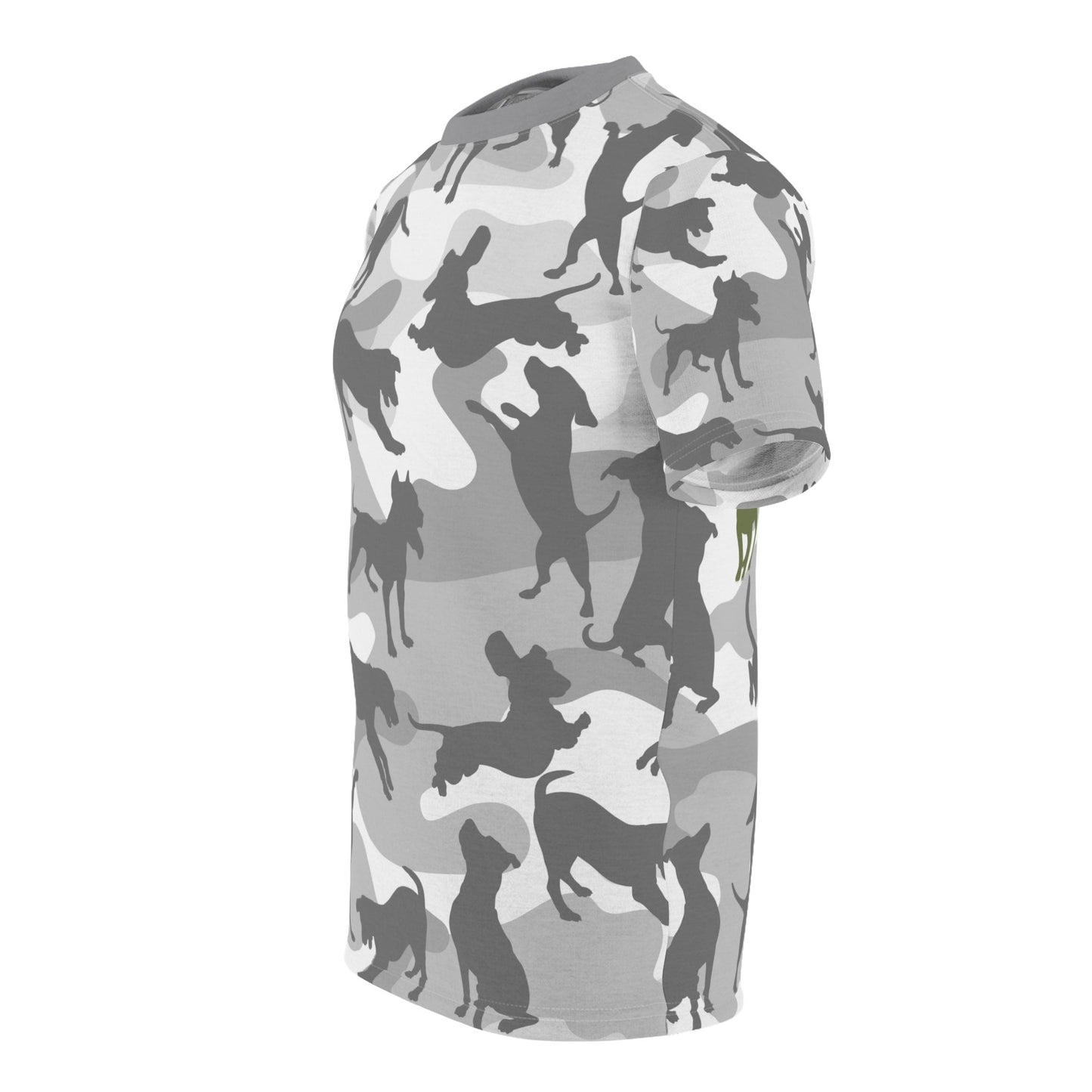 Spot the Dogs - Trendy Grey Camo Tee, Dog Dad T-shirt, Dog Mom Shirt, Camouflage Tee, Funky Dog Tshirt, Dog Walkers Fun Army Print shirt