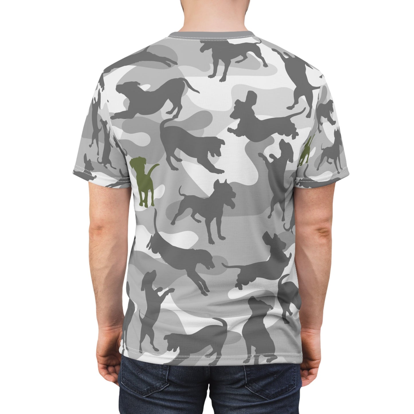 Spot the Dogs - Trendy Grey Camo Tee, Dog Dad T-shirt, Dog Mom Shirt, Camouflage Tee, Funky Dog Tshirt, Dog Walkers Fun Army Print shirt