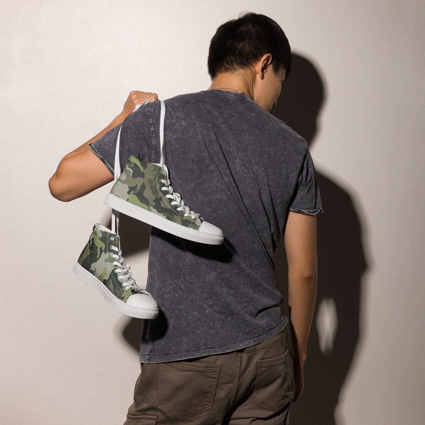 Spot The Dogs, Dog Dad gift, Green Camouflage Dog pattern, Dog Lover, Trendy high top canvas shoes, gift for Dog walker, Dog Groomers gift