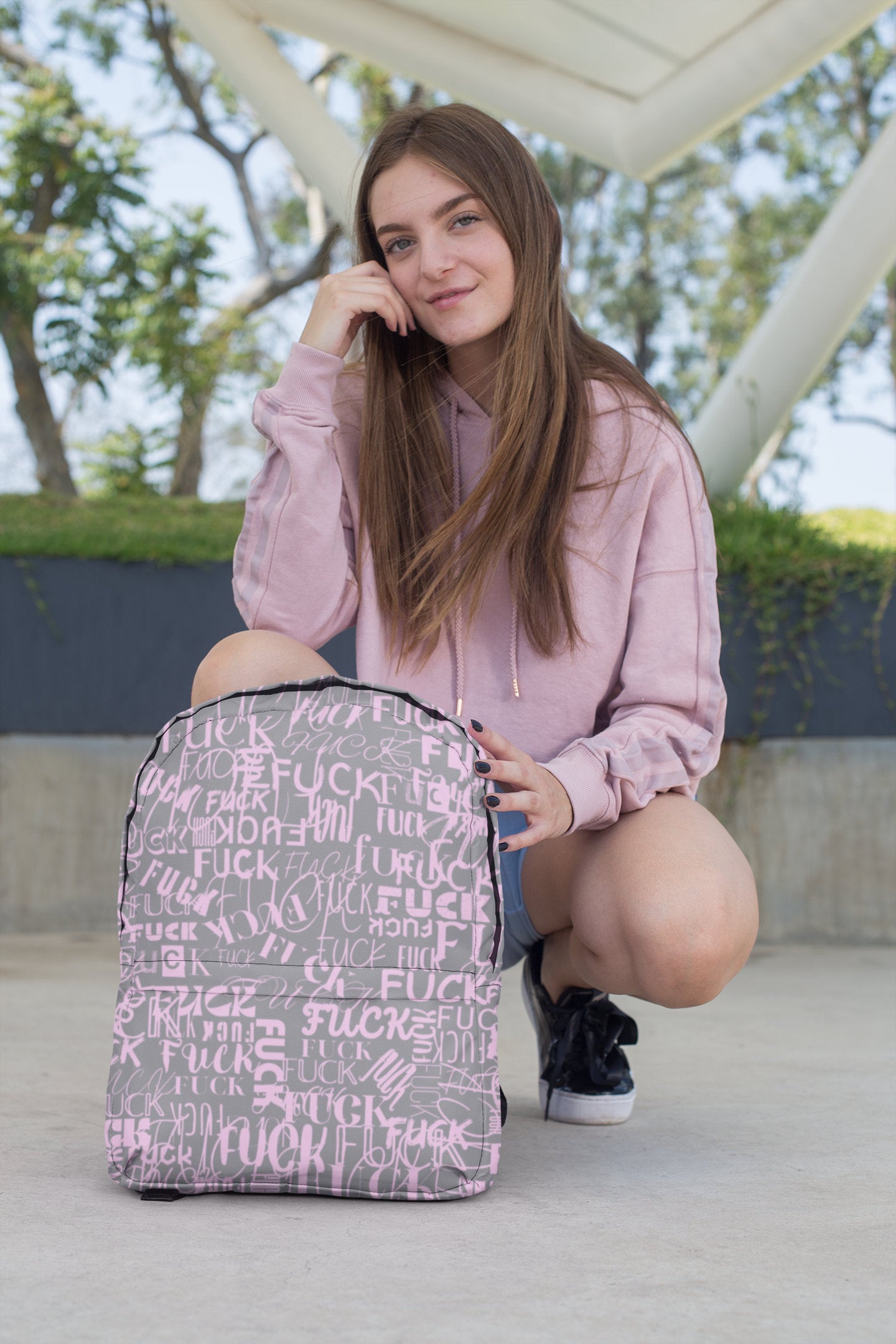 FCK - Cool Edgy, Funny Rude Fuck, Girly Pink Grey, Waterproof Backpack, Gamer Backpack, College Students, Teachers bag, Commuters Bag, LGBTQ