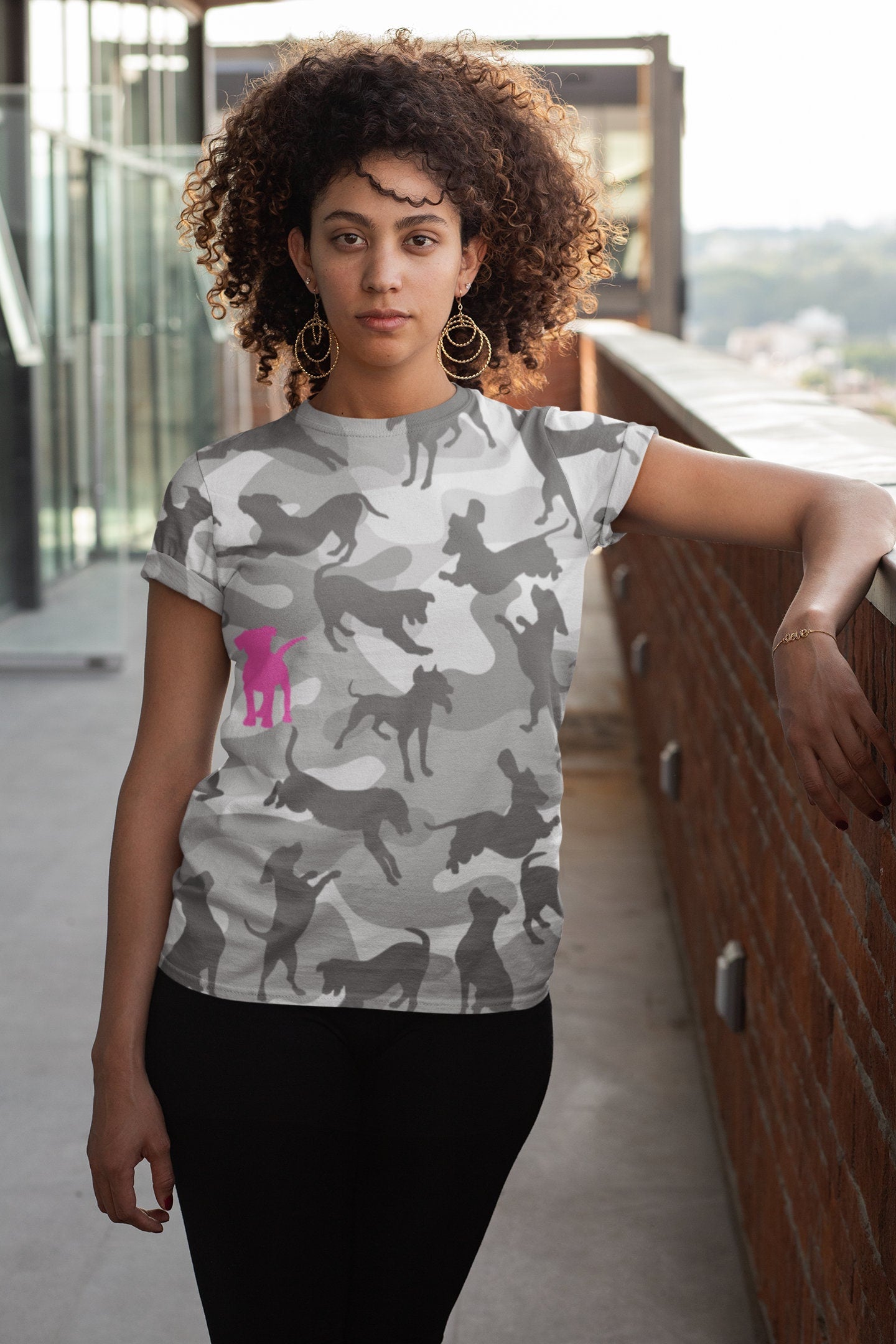 Spot the Dogs - Trendy Grey Camo Tee, Dog Dad T-shirt, Dog Mom Shirt, Camouflage Tee, Funky Dog Tshirt, Dog Walkers Fun Army Print shirt
