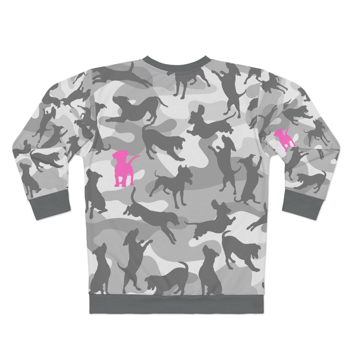 Trendy Grey n Pink Camouflage Dog Mom Sweater, Unisex Ones Size Sweatshirt