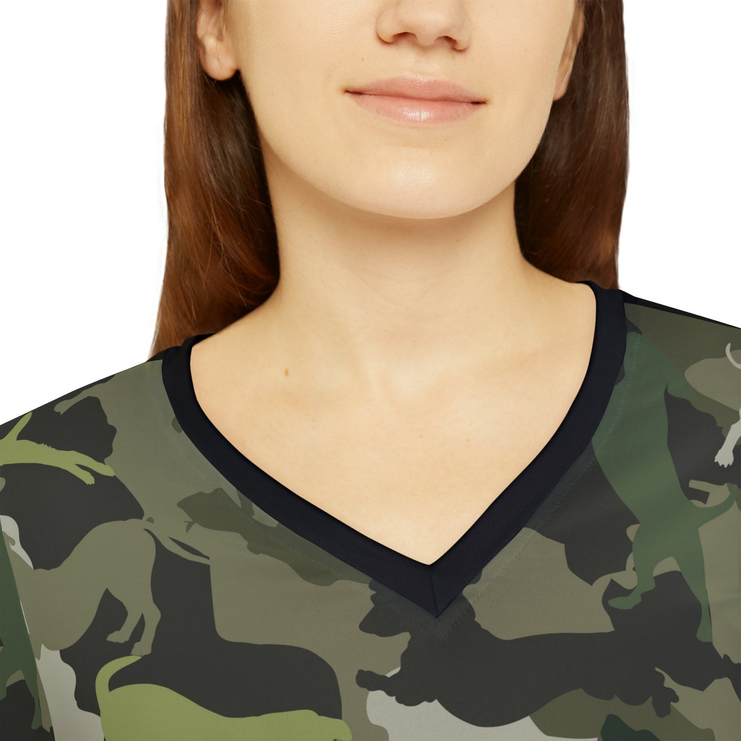 Spot the Dogs All Over Print/Funny Camouflage Dog Shirt/Gift for Dog Mom/Dog Lover t-shirt/Dog Walkers tee/Women's Long Sleeve V-neck Shirt