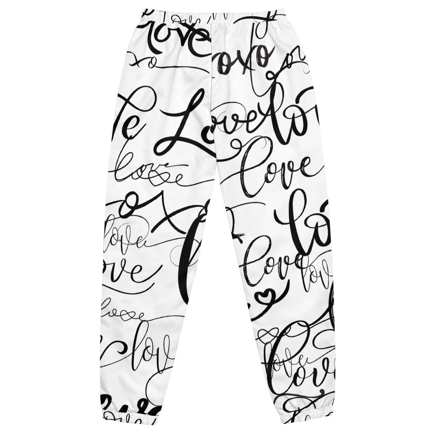 Love Love Love pants /All Over Print Bottoms/Festival Clothing/Trippy Love /Unisex Love Track pants, Black and White Unisex track pants