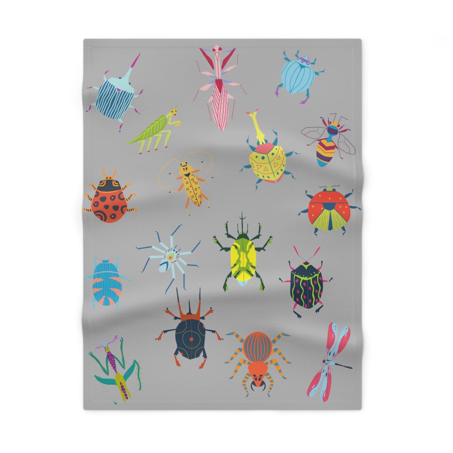 Trendy Baby - WILD CRITTERS soft BLANKET for Bug Lover, baby nursery blanket, baby shower gift, gift for new mom - Grey Fleece Baby Blanket