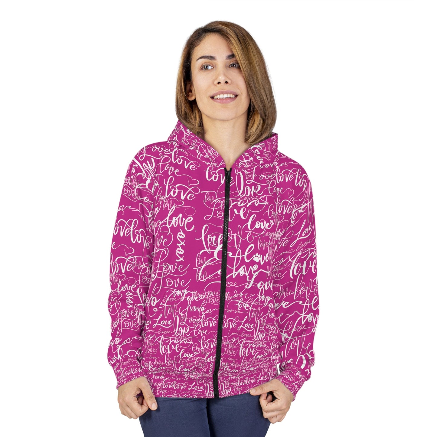 Love Love Love Pink Hoodie/All Over Print Rave Hoodie/Summer Festival Hoodie/Hen Party Hoodie/Streetwear Hoodie, Bride Hoodie, Zip Hoodie