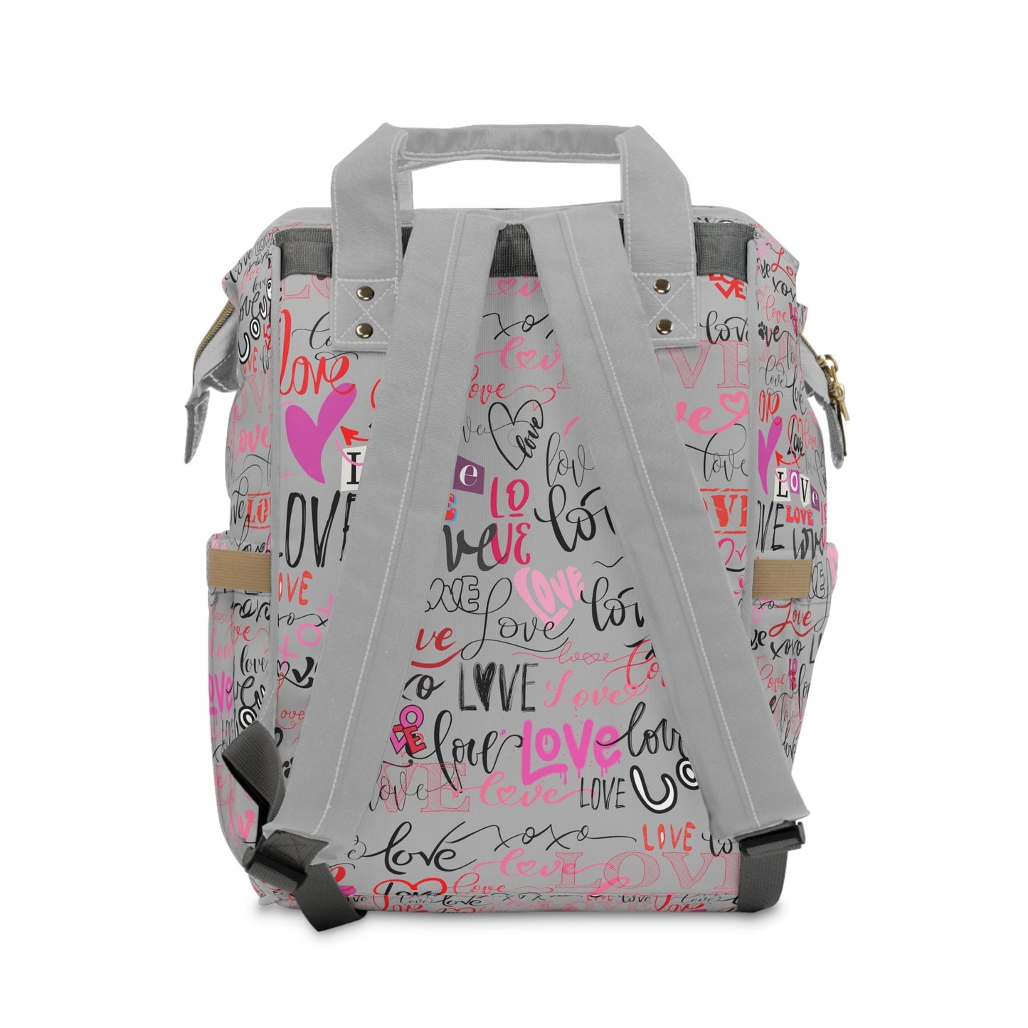 Stylish Baby Backpack Bag/Grey Love Love Print/ Unique Elegant Design/ Woman's Weekend Bag/Multifunctional Diaper Bag, Baby Diaper Backpack