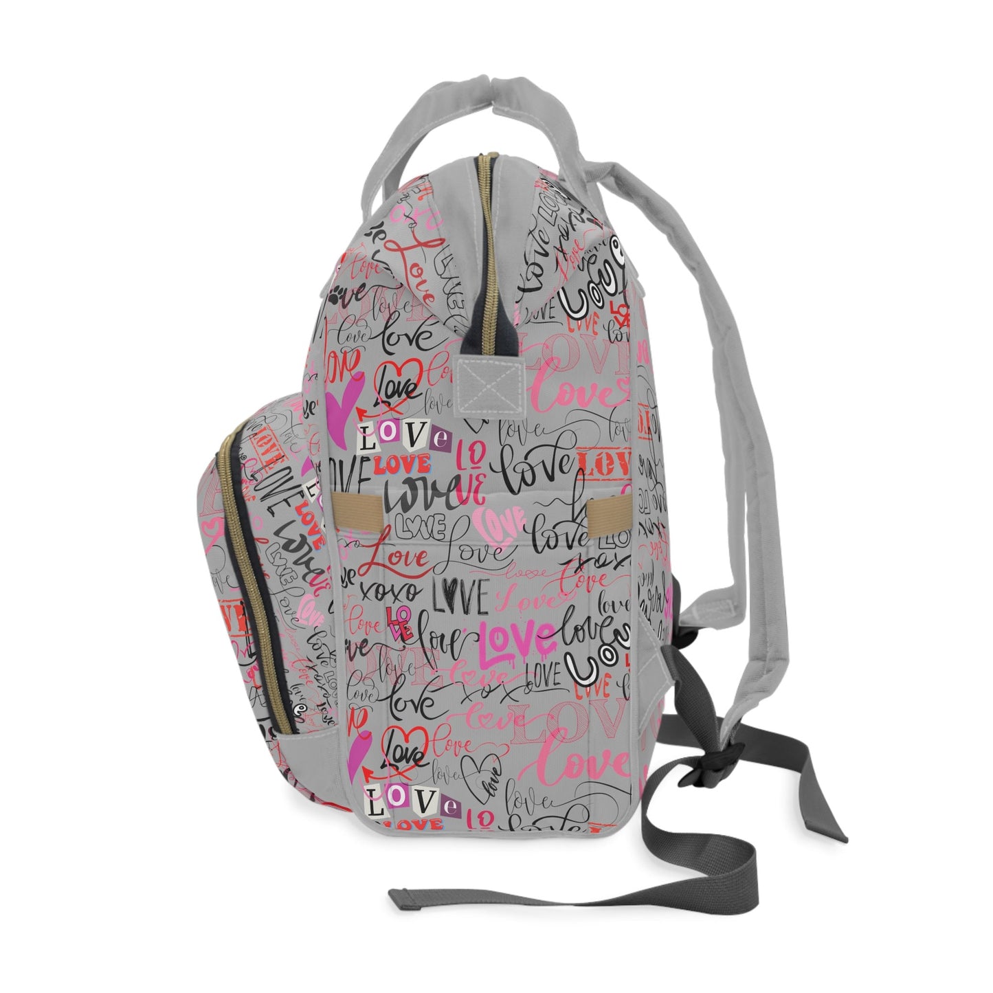 Stylish Baby Backpack Bag/Grey Love Love Print/ Unique Elegant Design/ Woman's Weekend Bag/Multifunctional Diaper Bag, Baby Diaper Backpack