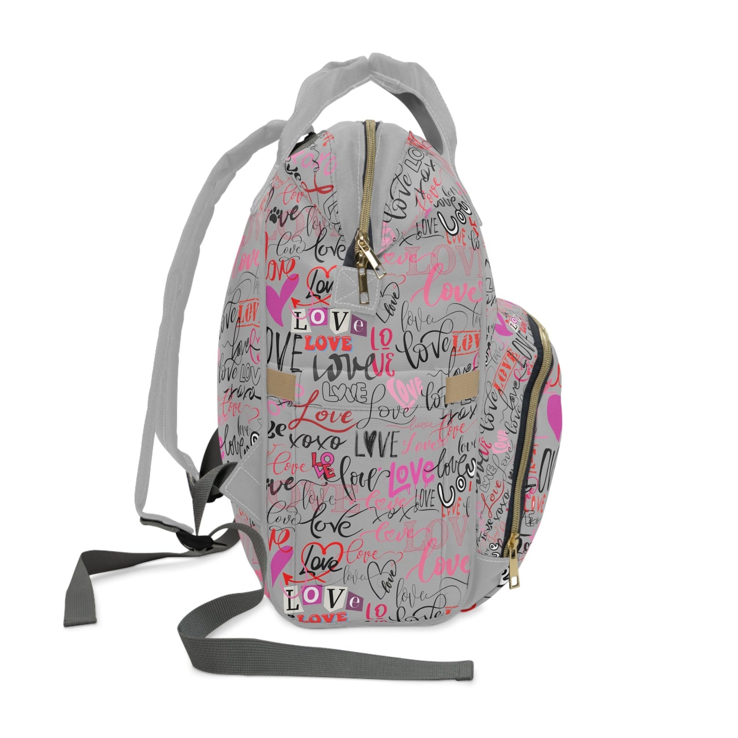 Stylish Baby Backpack Bag/Grey Love Love Print/ Unique Elegant Design/ Woman's Weekend Bag/Multifunctional Diaper Bag, Baby Diaper Backpack