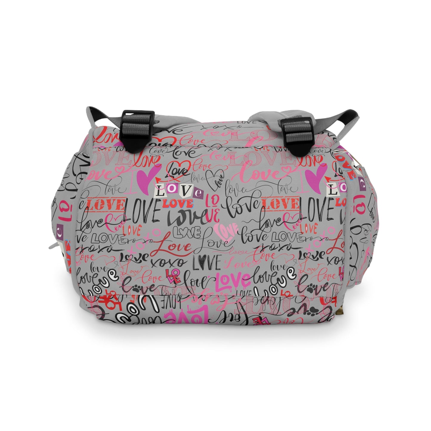 Stylish Baby Backpack Bag/Grey Love Love Print/ Unique Elegant Design/ Woman's Weekend Bag/Multifunctional Diaper Bag, Baby Diaper Backpack