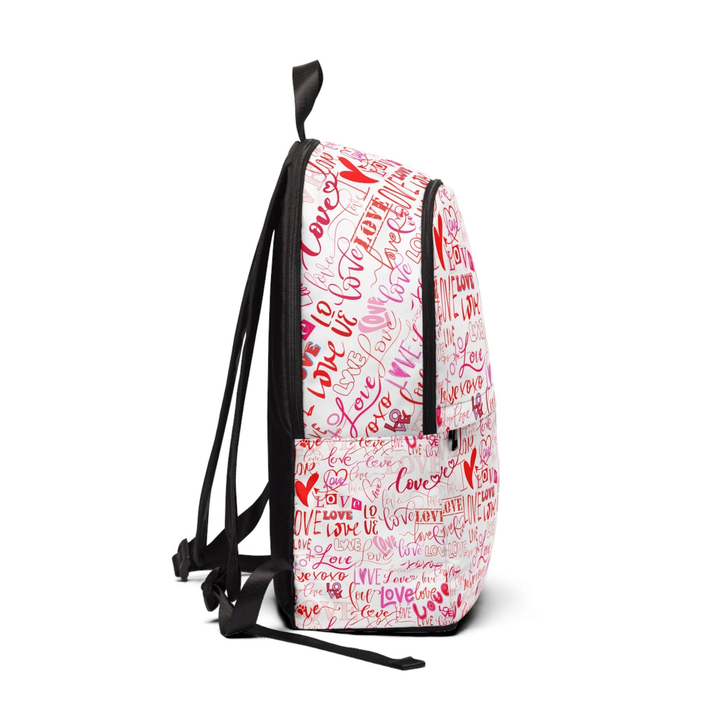 Love All Over Print/Backpack for women/Backpack for School/ LOVE Pattern White Bag with Pink Print/Backpack for Girl/Unisex Fabric Backpack