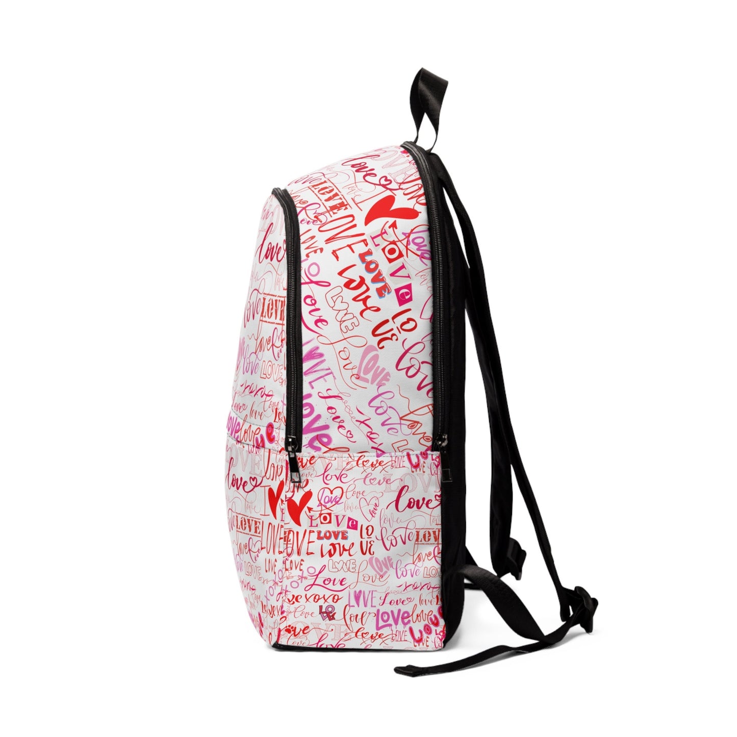 Love All Over Print/Backpack for women/Backpack for School/ LOVE Pattern White Bag with Pink Print/Backpack for Girl/Unisex Fabric Backpack