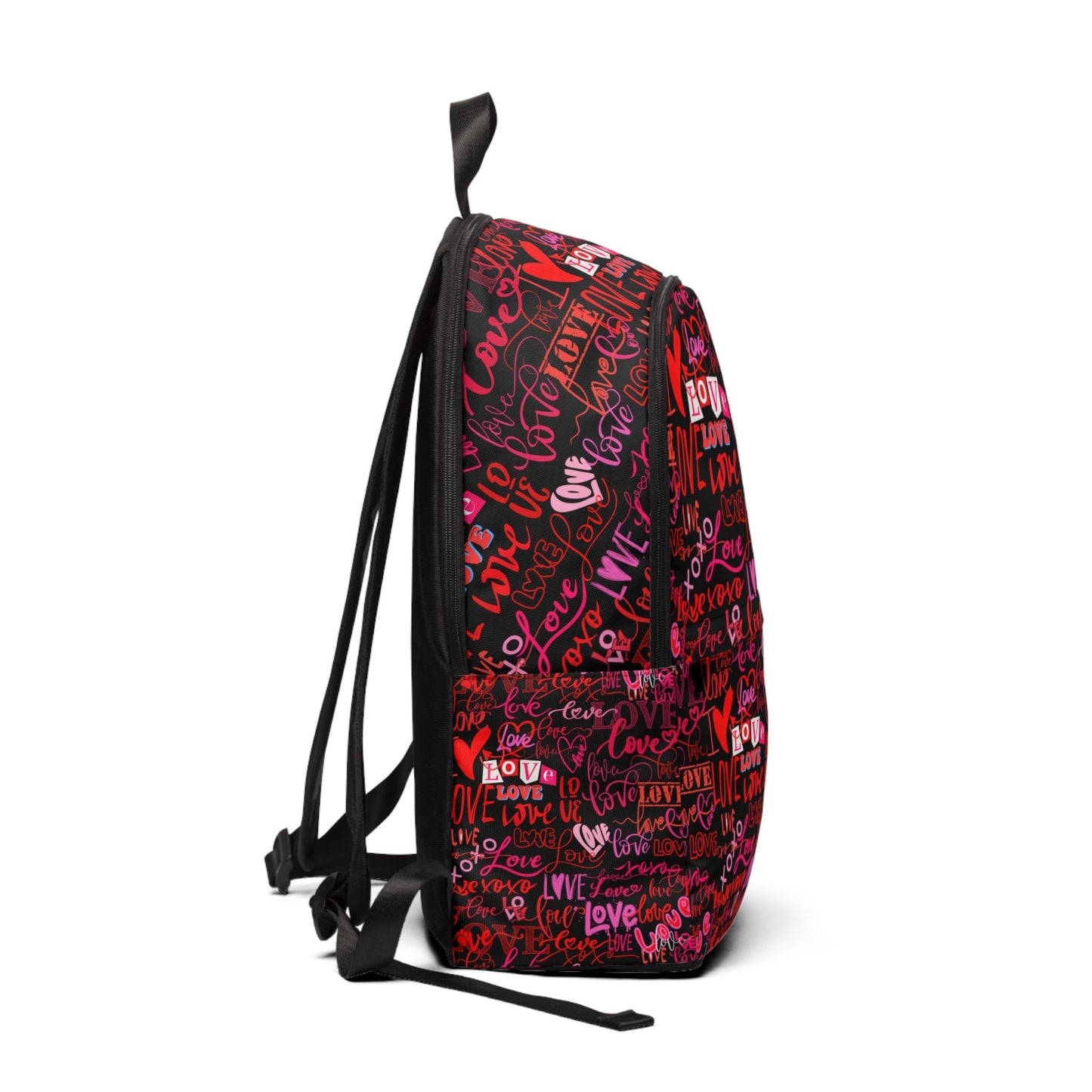 Love All Over Print/Backpack for women/Backpack for School/ LOVE Pattern Black Bag with Pink Print/Backpack for Girl/Unisex Fabric Backpack