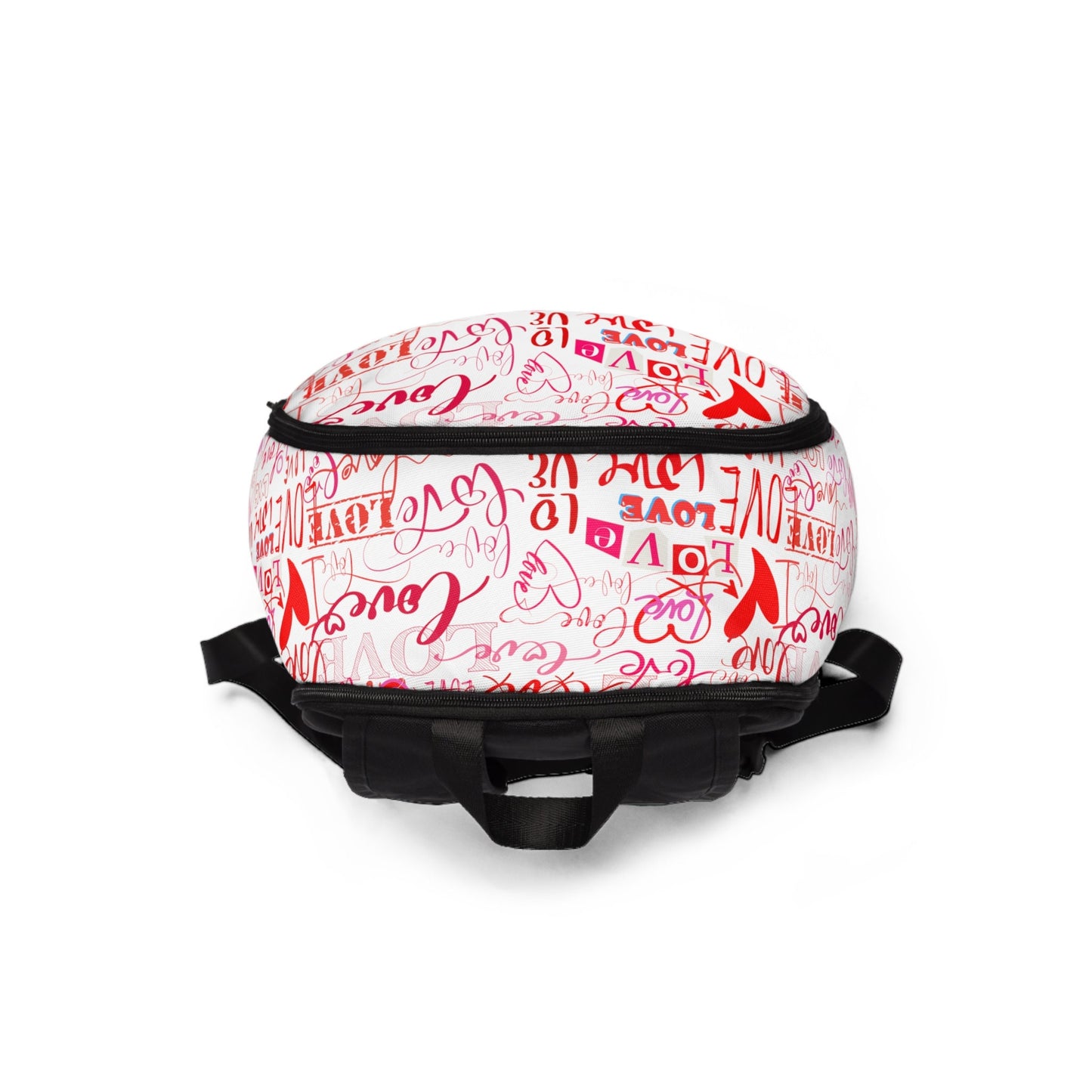 Love All Over Print/Backpack for women/Backpack for School/ LOVE Pattern White Bag with Pink Print/Backpack for Girl/Unisex Fabric Backpack