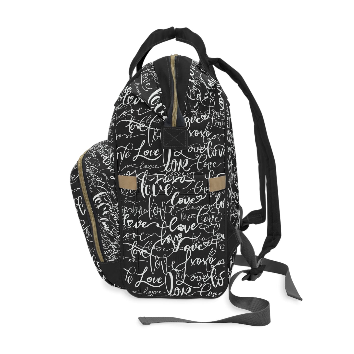 Stylish BackpackDiaper Bag, Love All Over Print/Unique Elegant Design, Woman's Weekend Bag, Multifunctional Diaper Bag, Black and White Bag