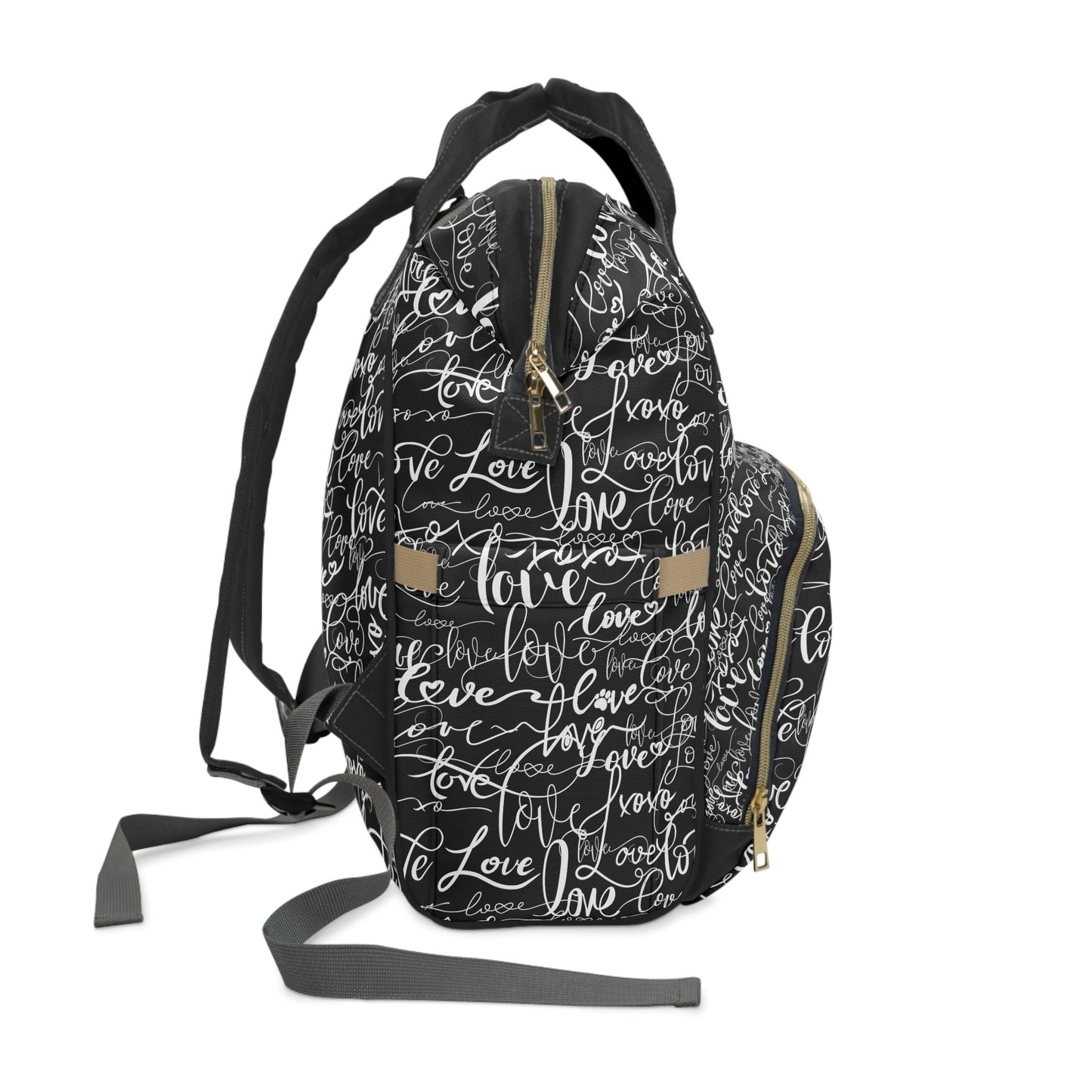Stylish BackpackDiaper Bag, Love All Over Print/Unique Elegant Design, Woman's Weekend Bag, Multifunctional Diaper Bag, Black and White Bag
