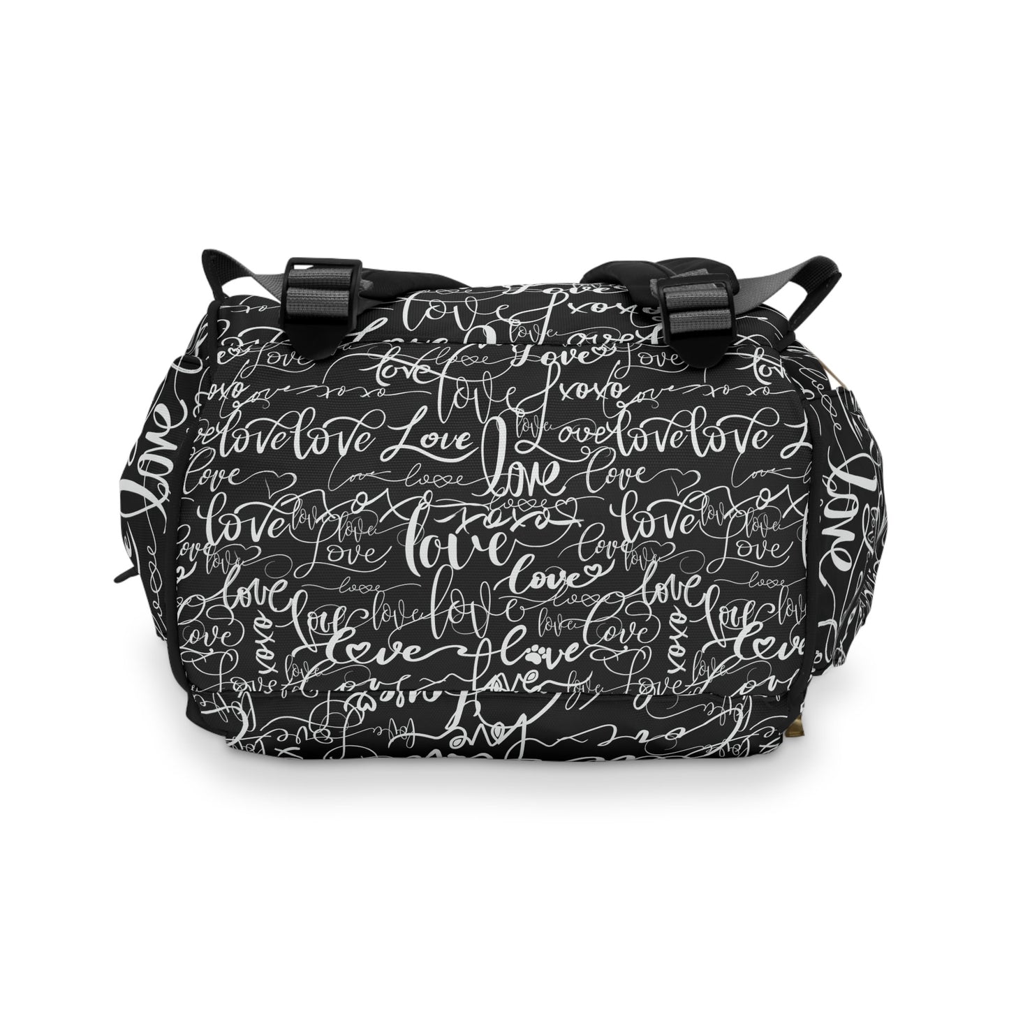 Stylish BackpackDiaper Bag, Love All Over Print/Unique Elegant Design, Woman's Weekend Bag, Multifunctional Diaper Bag, Black and White Bag
