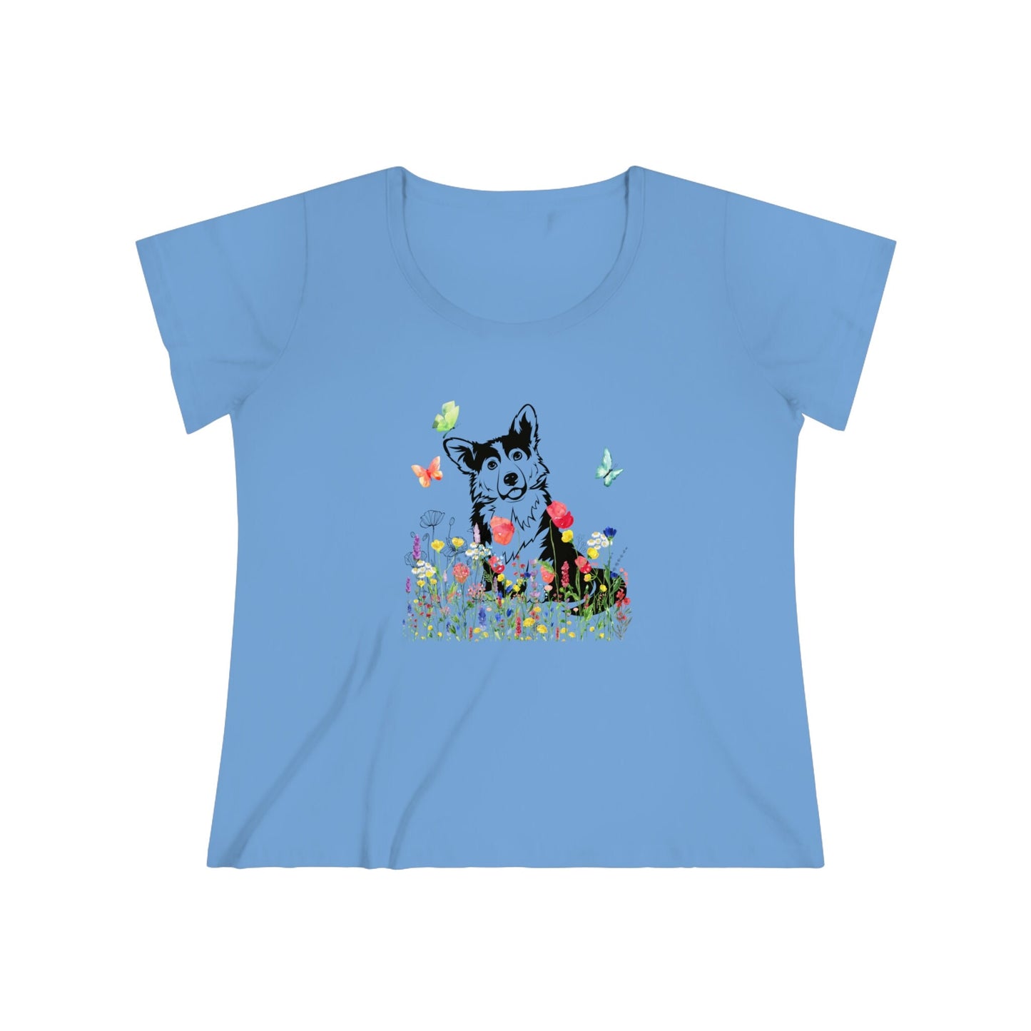 Cute Trendy Plus Size Women's Tee, Corgi Wildflowers Tee, Corgi Mom Shirt, T-shirt Curvy women , Corgi Dog Lover fashion for Curvy Ladies