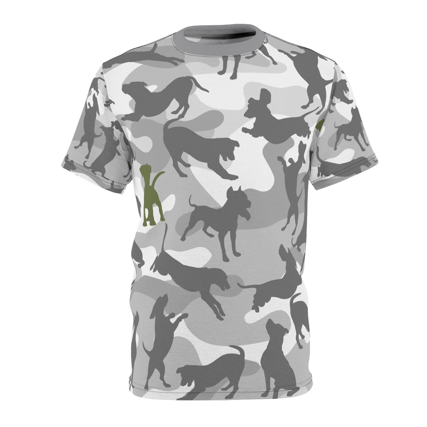 Spot the Dogs - Trendy Grey Camo Tee, Dog Dad T-shirt, Dog Mom Shirt, Camouflage Tee, Funky Dog Tshirt, Dog Walkers Fun Army Print shirt