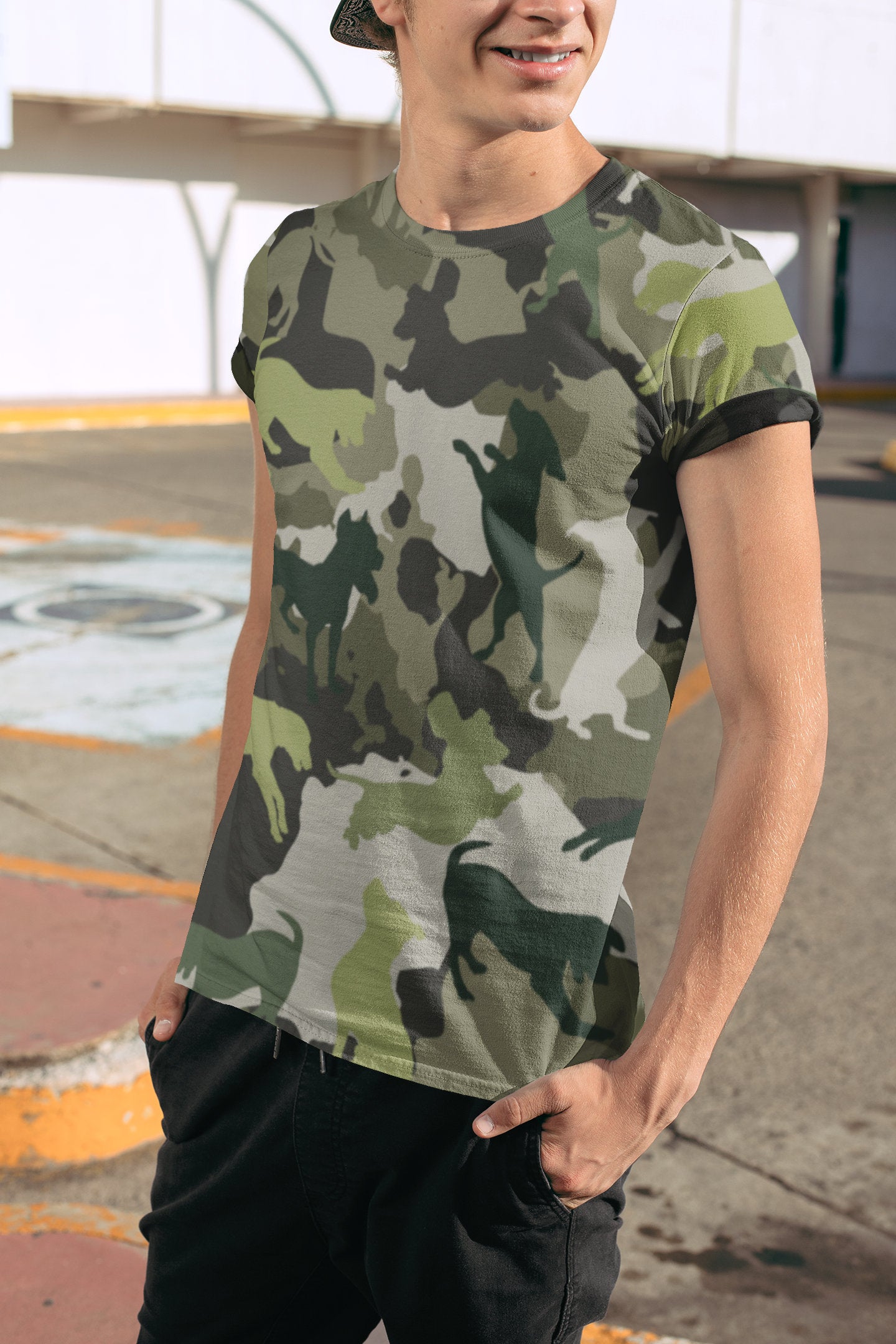Spot The Dogs, Unique Trendy Camo Dog Shirt, Dog Dad T-shirt, Dog Mom Shirt, Camouflage, Funky Youth Fashion, Army Dog Dad, Military Dog Mom