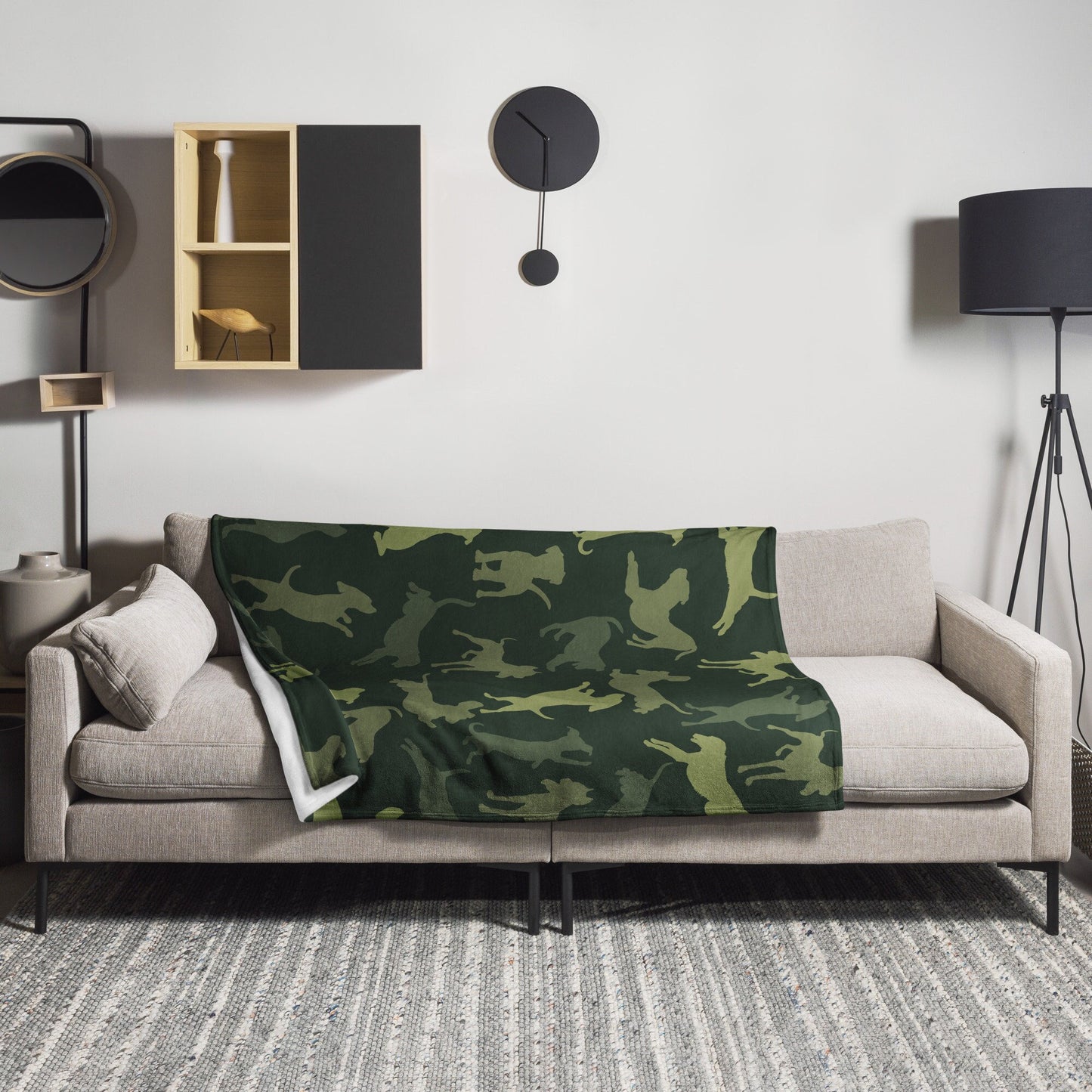 Spot the Dogs, Unique Trendy Designer Dog Camouflage Blanket, Aesthetic Minimalistic Scandi Designer Fall Throw, gift for Dog Lover Dog Mom