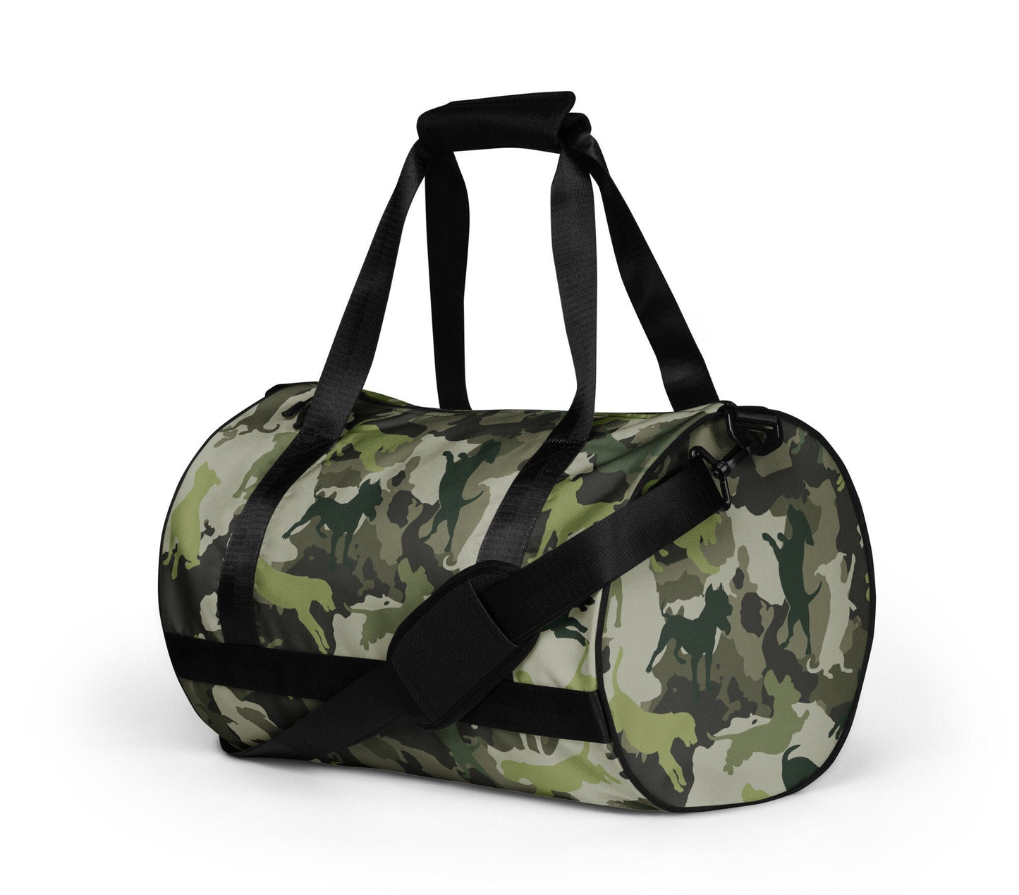 Spot the Dogs - Unique Camouflage, Dog Print Designer Gym Bag, Dog Lover gift, Dog Dads, Dog Mums, Aesthetic Dog Design, Camo Weekend Bag