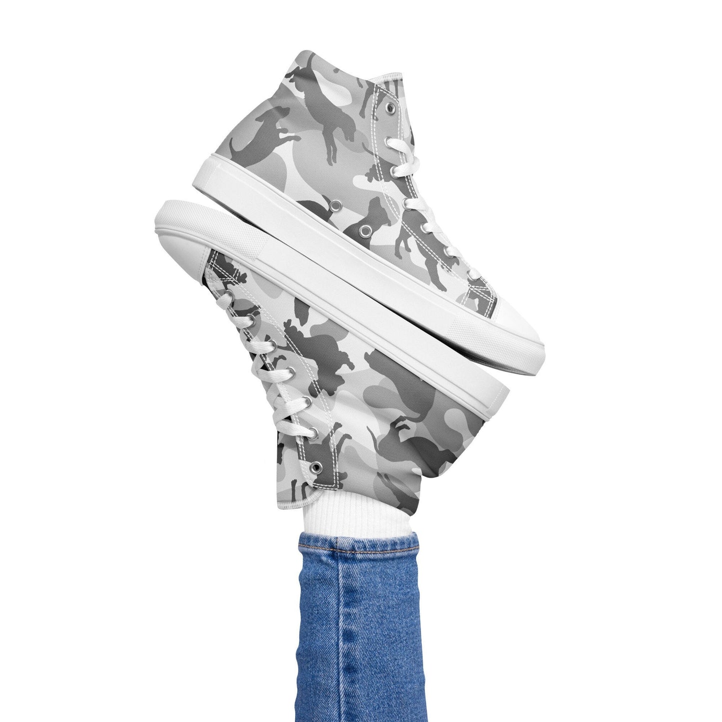 Spot The Dogs, Grey Camouflage Trainers, Camo Dog Print, Dog Lover shoes, Trendy high top trainers, gift for Dog walker, Dog Groomers gift