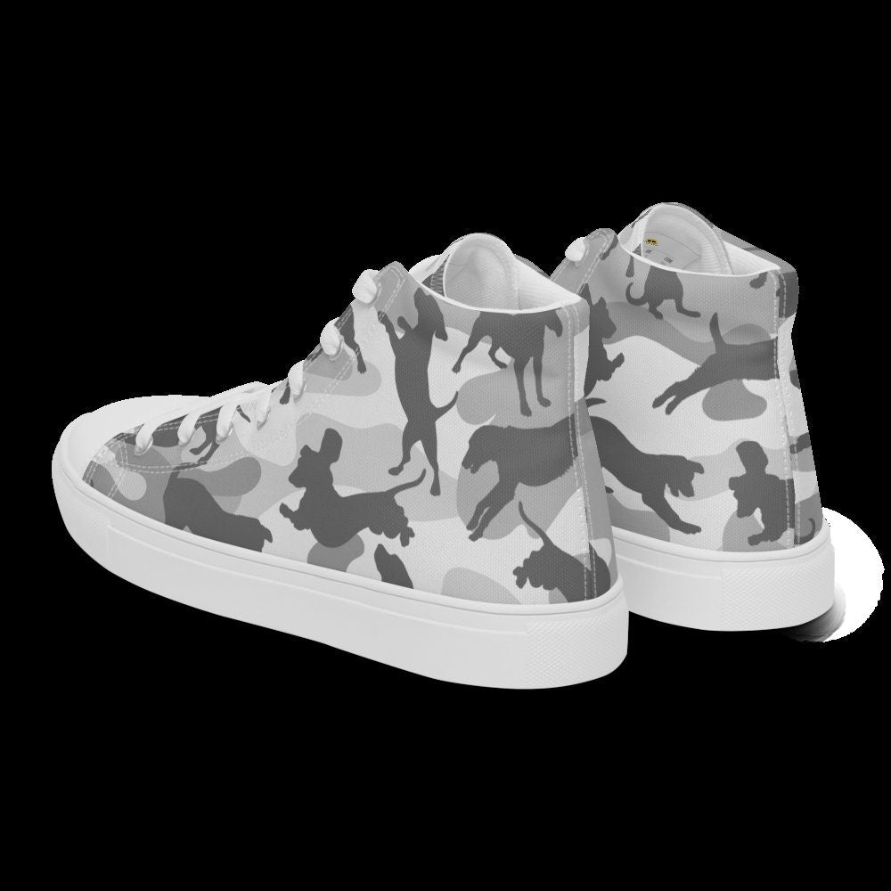 Spot The Dogs, Grey Camouflage Trainers, Camo Dog Print, Dog Lover shoes, Trendy high top trainers, gift for Dog walker, Dog Groomers gift