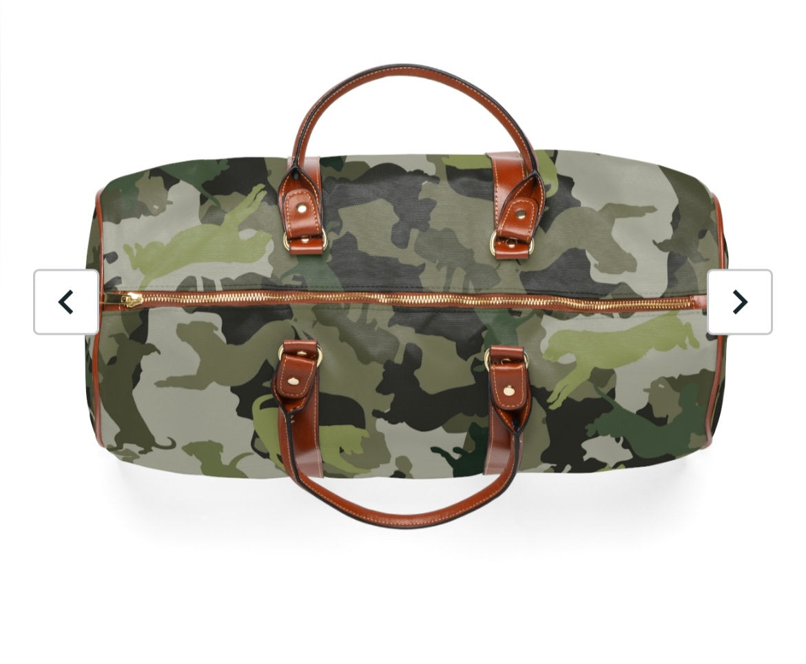 Spot the Dogs, Unique Trendy Camouflage Dog Print, Ultimate Weekend Bag for Funky Dog Lovers, Waterproof High Grade Fabric, Vegan Leather
