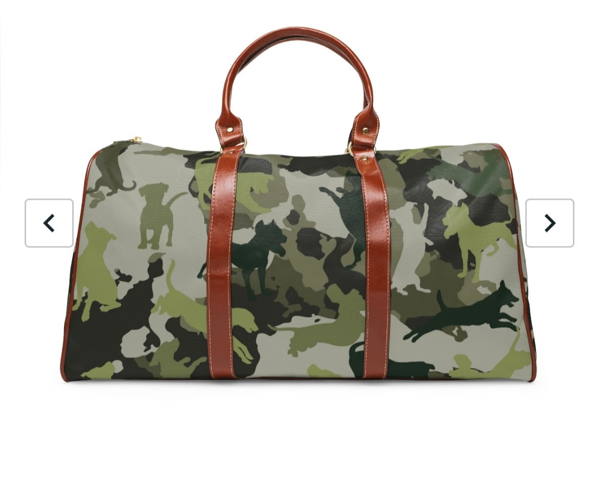 Spot the Dogs, Unique Trendy Camouflage Dog Print, Ultimate Weekend Bag for Funky Dog Lovers, Waterproof High Grade Fabric, Vegan Leather