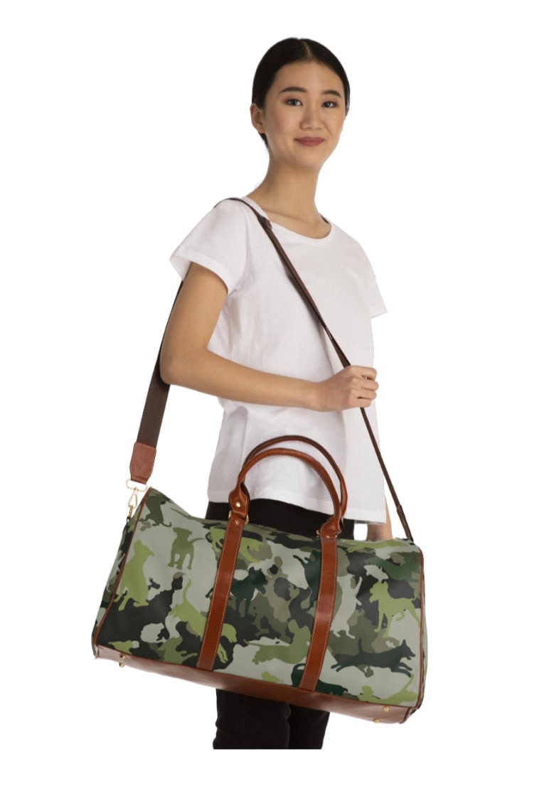 Spot the Dogs, Unique Trendy Camouflage Dog Print, Ultimate Weekend Bag for Funky Dog Lovers, Waterproof High Grade Fabric, Vegan Leather