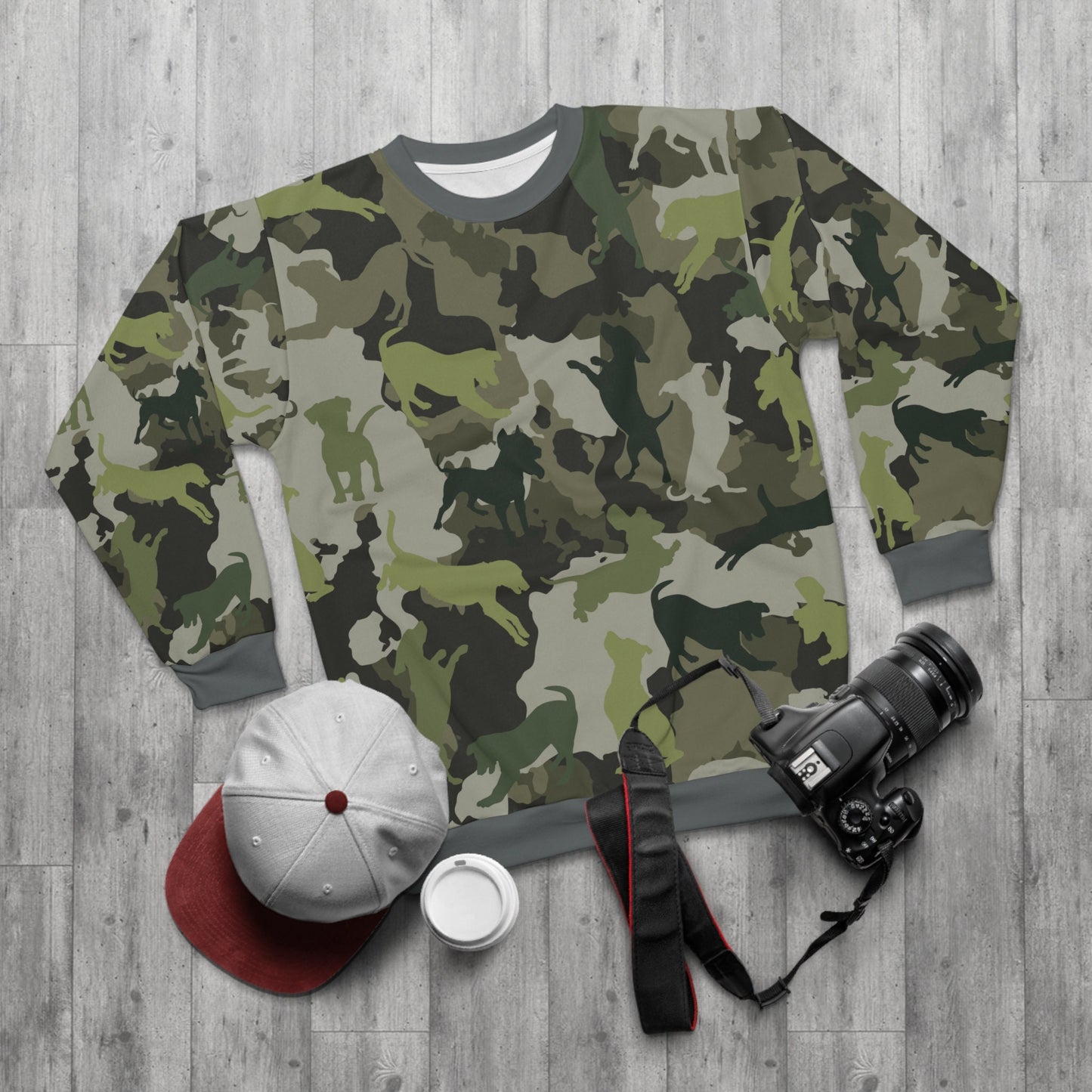 Spot the Dogs Shirt, Trendy Camouflage Sweater, Gift for Dog Lovers, Dog Dad Shirt, Dog Mom Sweater, Unisex Sweatshirt, all over print