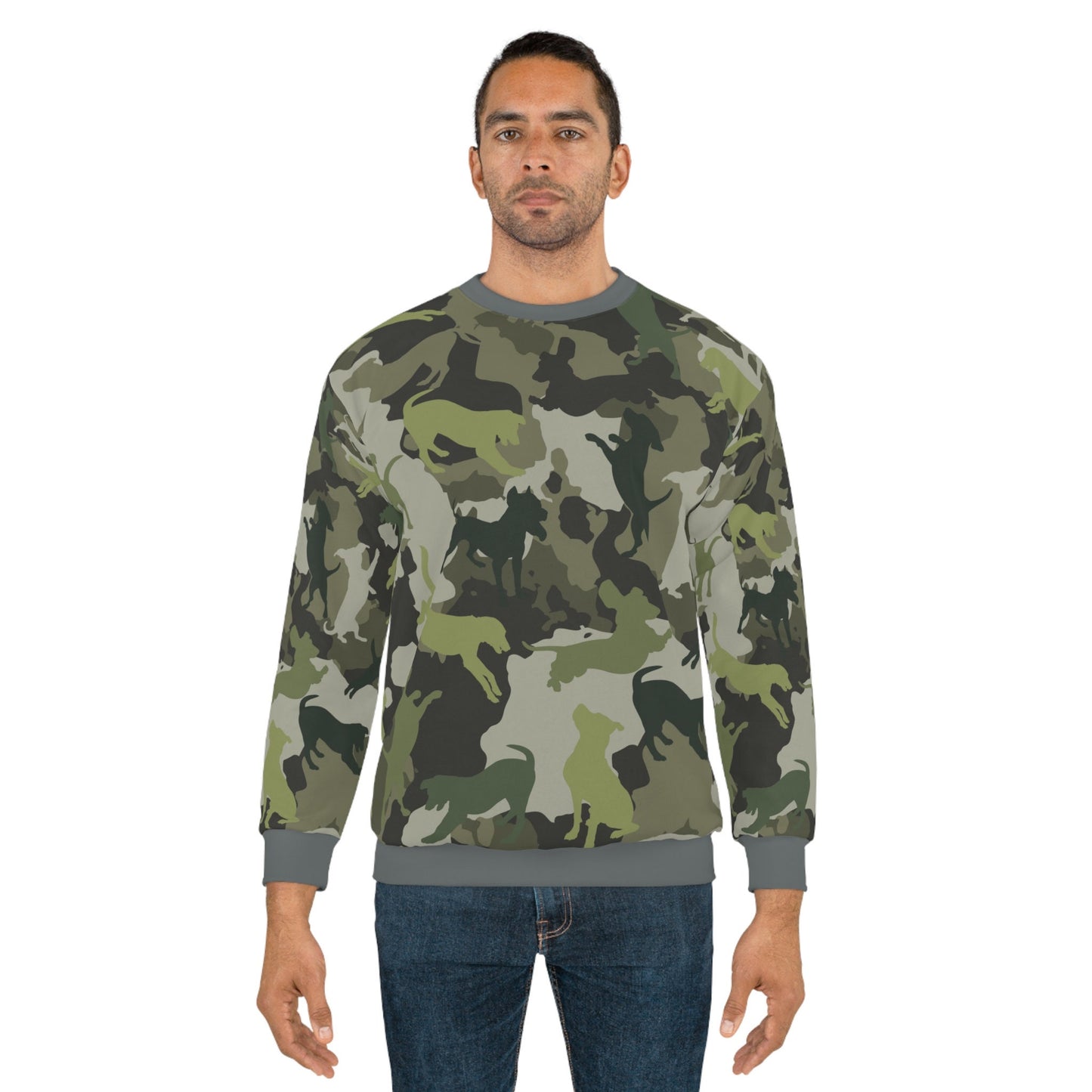 Spot the Dogs Shirt, Trendy Camouflage Sweater, Gift for Dog Lovers, Dog Dad Shirt, Dog Mom Sweater, Unisex Sweatshirt, all over print