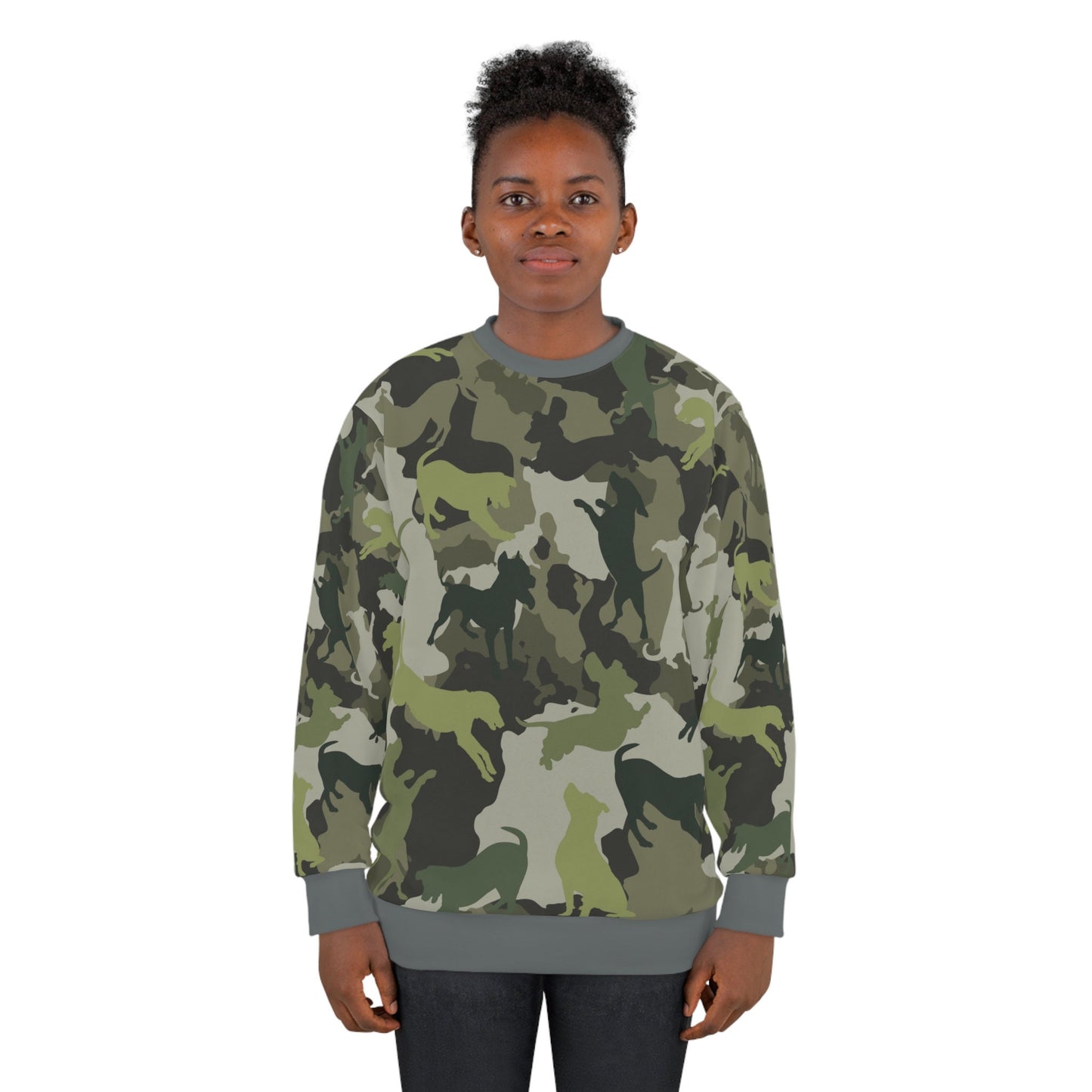 Spot the Dogs Shirt, Trendy Camouflage Sweater, Gift for Dog Lovers, Dog Dad Shirt, Dog Mom Sweater, Unisex Sweatshirt, all over print