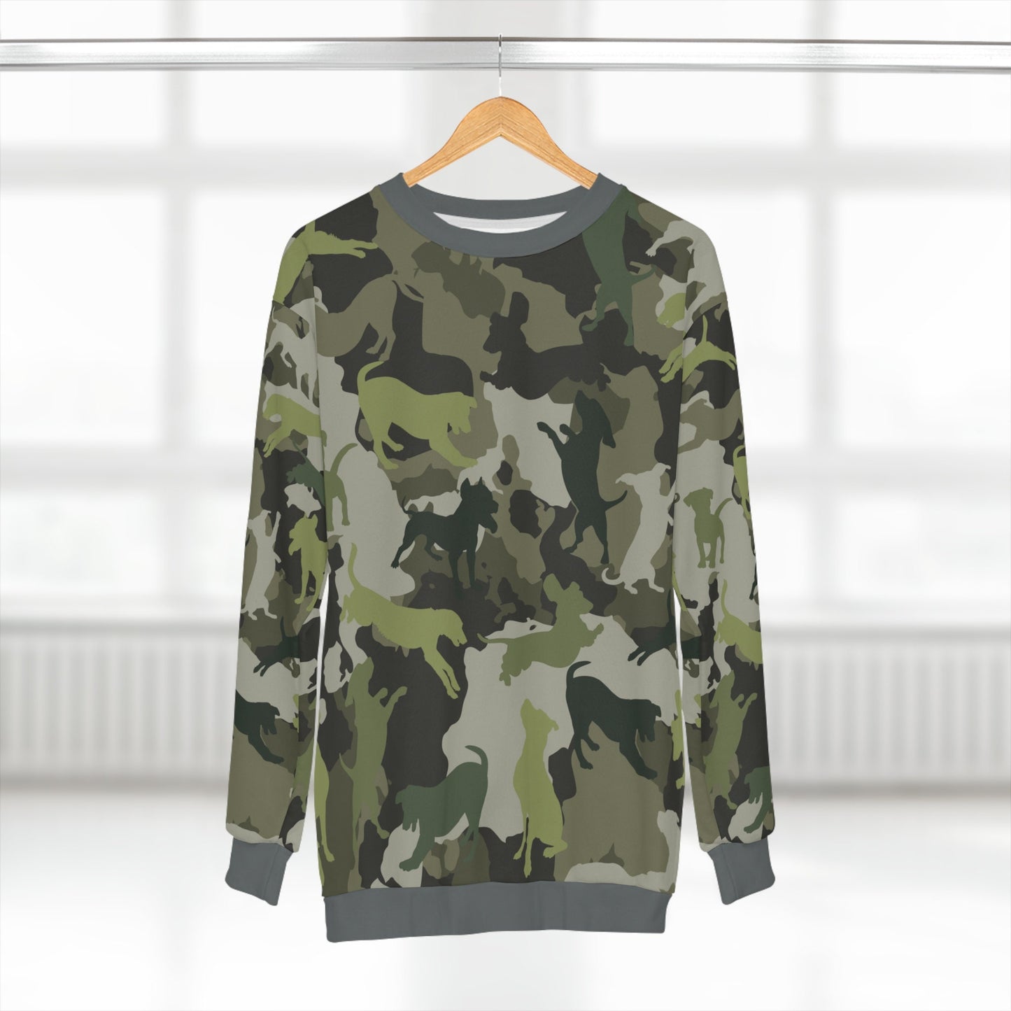 Spot the Dogs Shirt, Trendy Camouflage Sweater, Gift for Dog Lovers, Dog Dad Shirt, Dog Mom Sweater, Unisex Sweatshirt, all over print